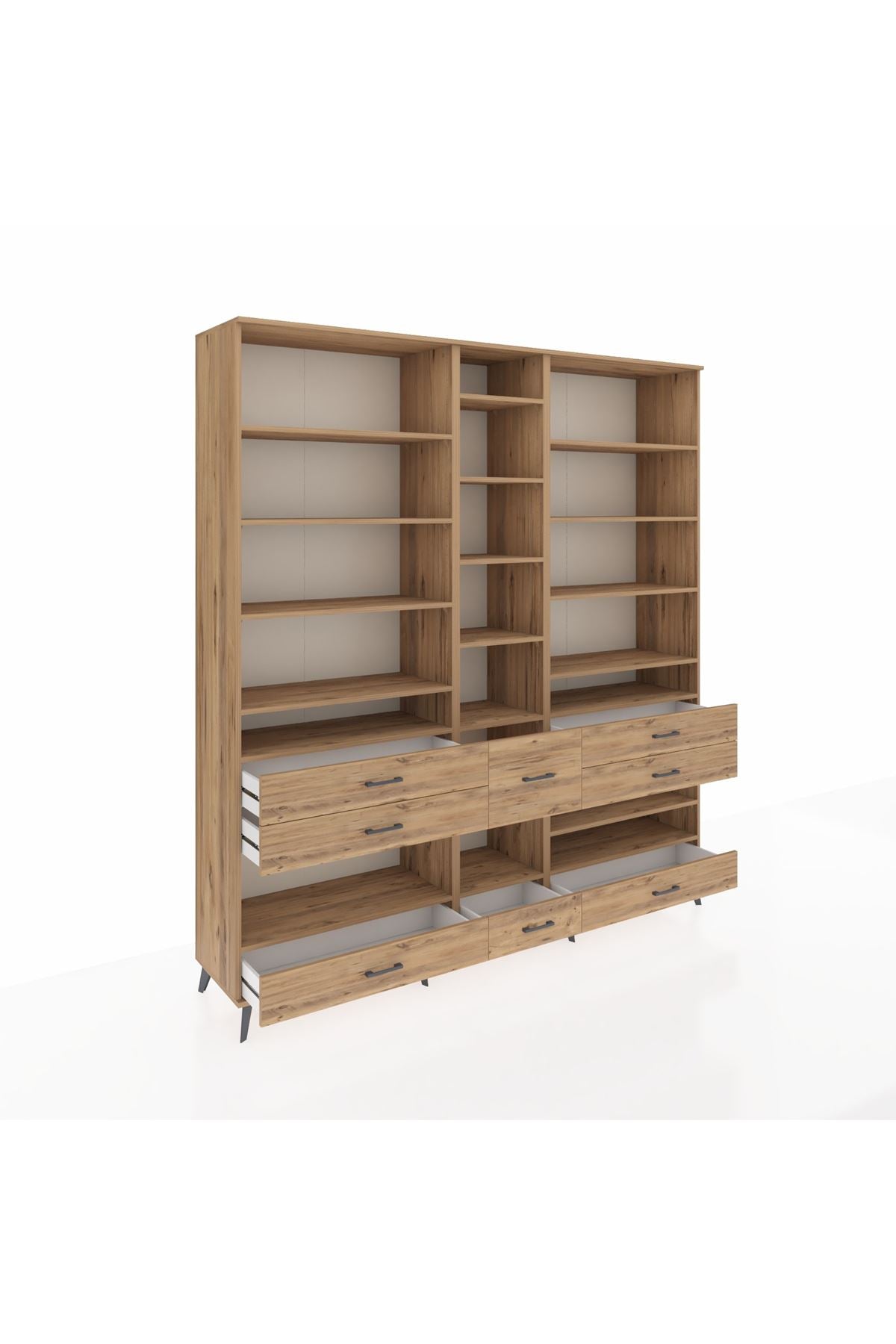 Hyperion Dolap 19 Raflı 8 Çekmeceli 220x44x243 Çam-Çam/Çam