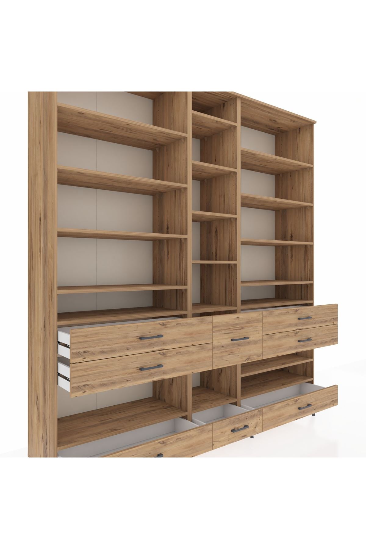 Hyperion Dolap 19 Raflı 8 Çekmeceli 220x44x243 Çam-Çam/Çam