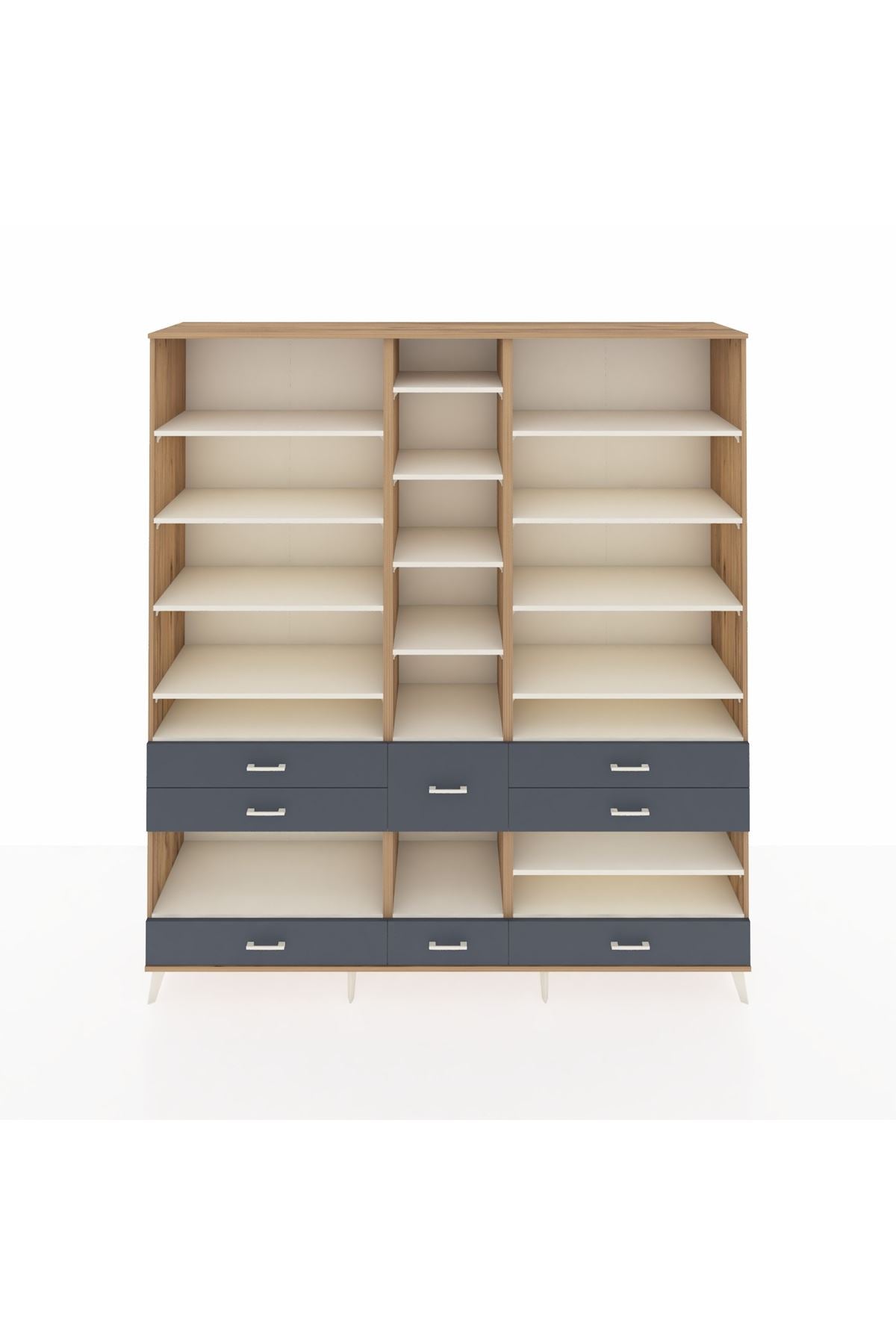 Hyperion Dolap 19 Raflı 8 Çekmeceli 220x44x243 Çam-Aytaşı/Antrasit