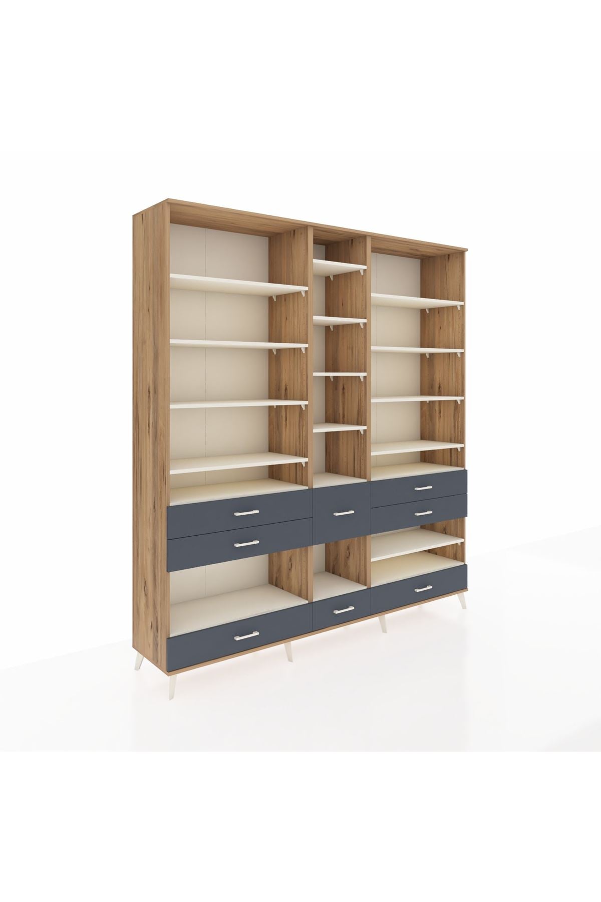 Hyperion Dolap 19 Raflı 8 Çekmeceli 220x44x243 Çam-Aytaşı/Antrasit