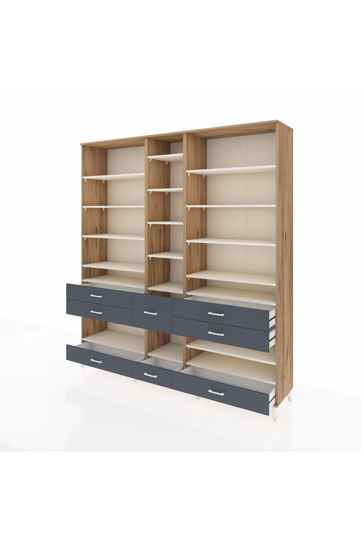 Hyperion Dolap 19 Raflı 8 Çekmeceli 220x44x243 Çam-Aytaşı/Antrasit