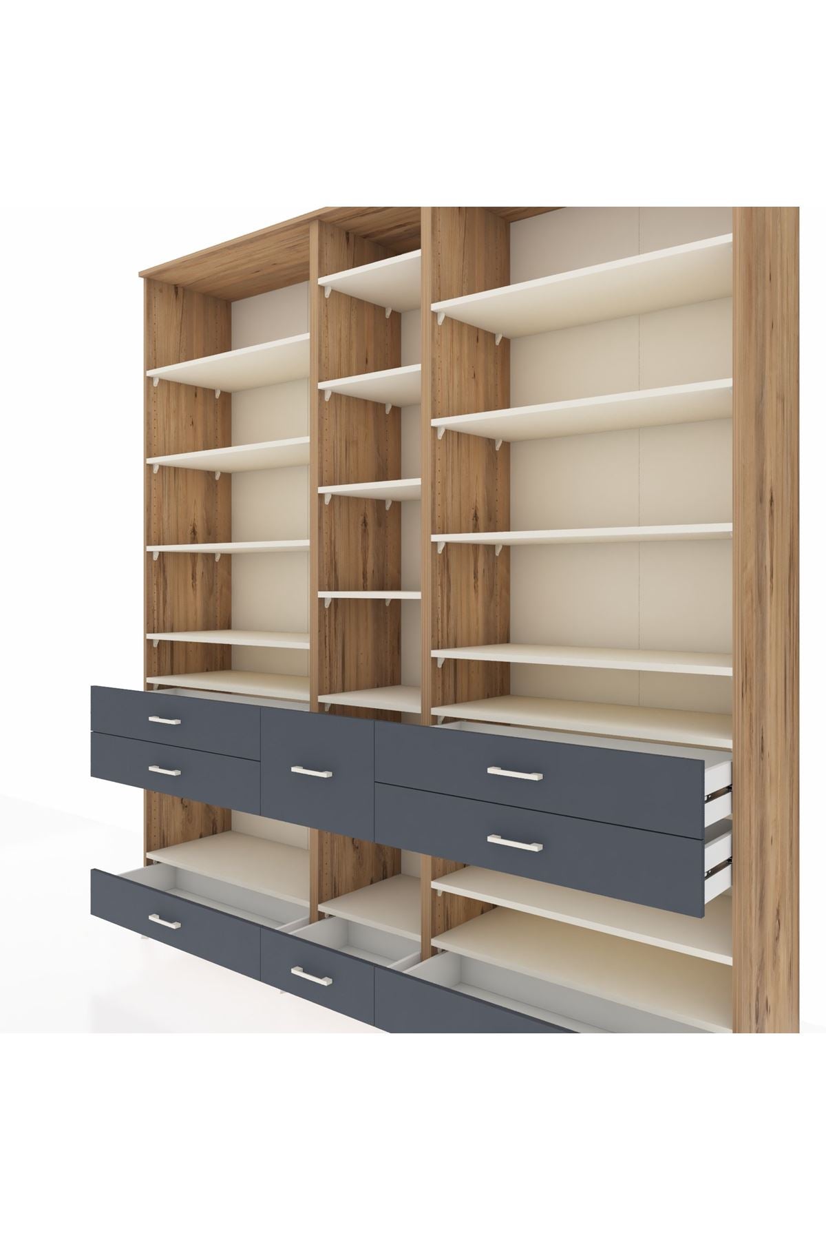 Hyperion Dolap 19 Raflı 8 Çekmeceli 220x44x243 Çam-Aytaşı/Antrasit