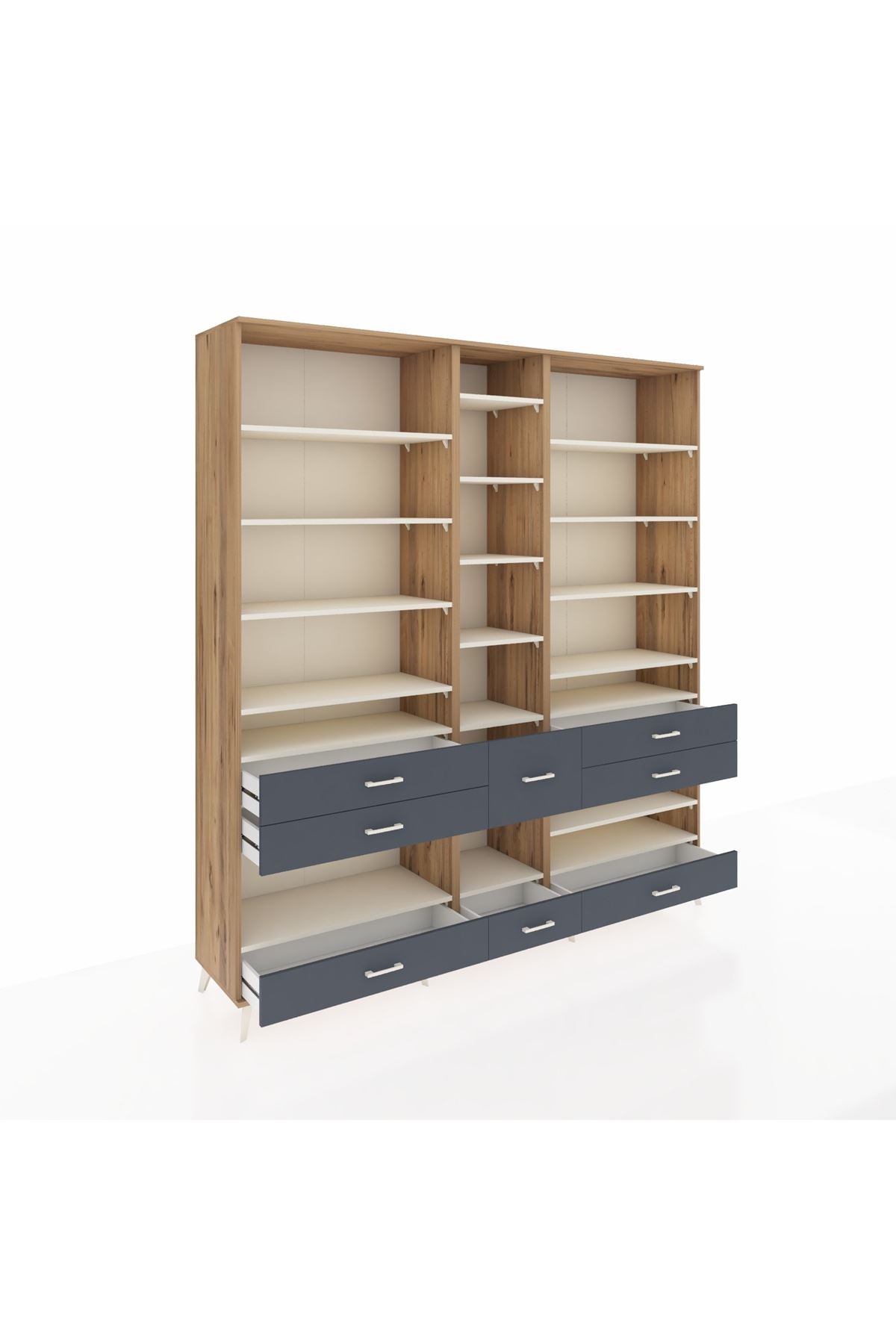 Hyperion Dolap 19 Raflı 8 Çekmeceli 220x44x243 Çam-Aytaşı/Antrasit