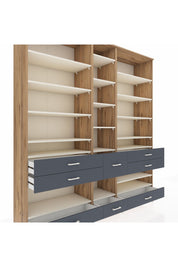 Hyperion Dolap 19 Raflı 8 Çekmeceli 220x44x243 Çam-Aytaşı/Antrasit