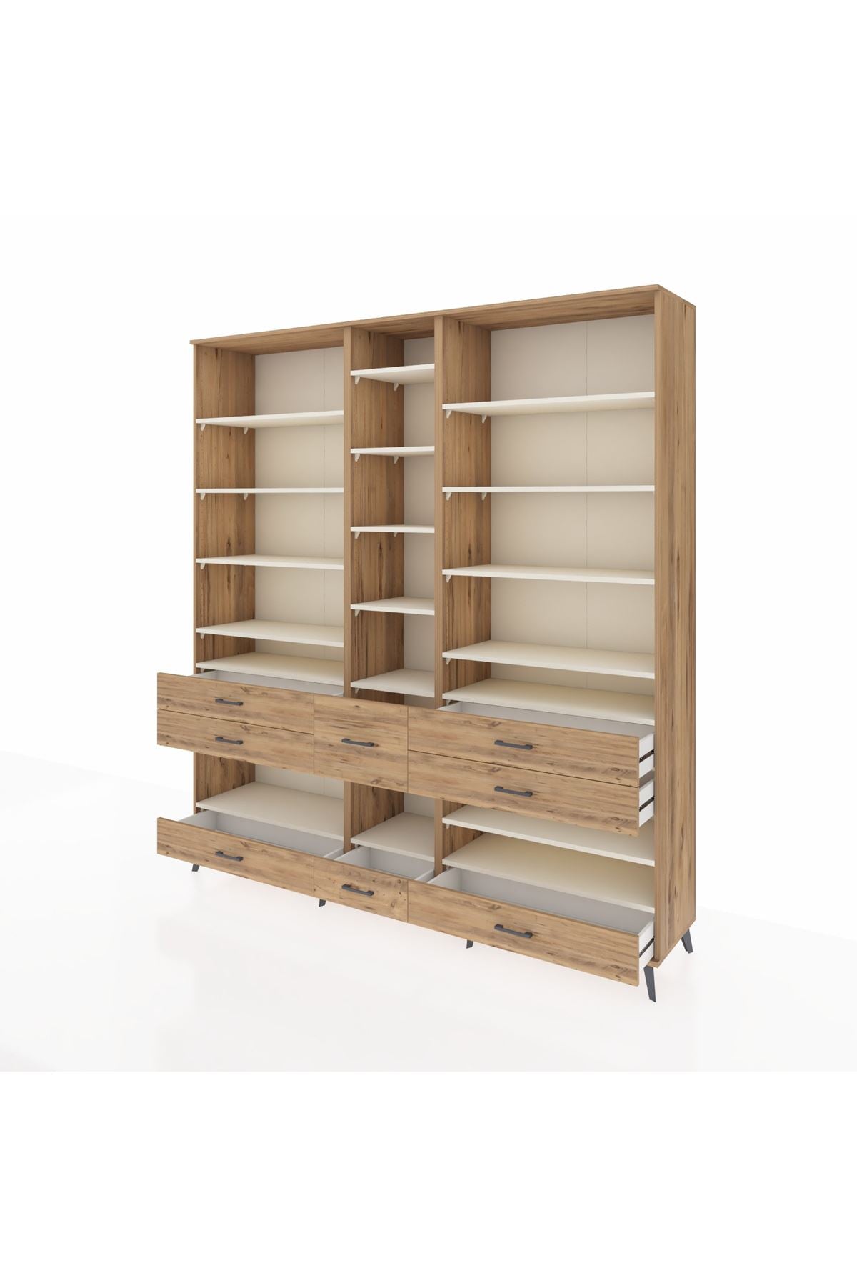 Hyperion Dolap 19 Raflı 8 Çekmeceli 220x44x243 Çam-Aytaşı/Çam