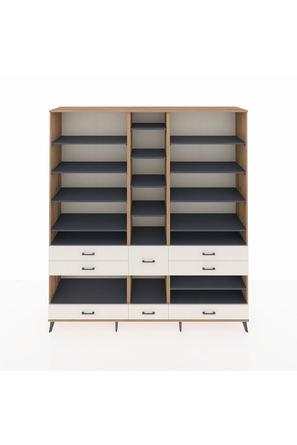 Hyperion Dolap 19 Raflı 8 Çekmeceli 220x44x243 Çam-Antrasit/Aytaşı