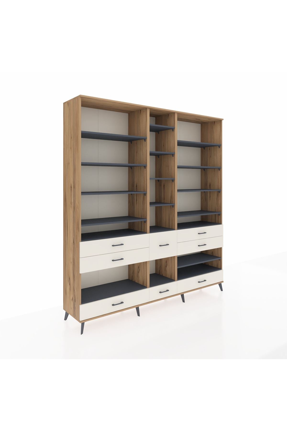 Hyperion Dolap 19 Raflı 8 Çekmeceli 220x44x243 Çam-Antrasit/Aytaşı