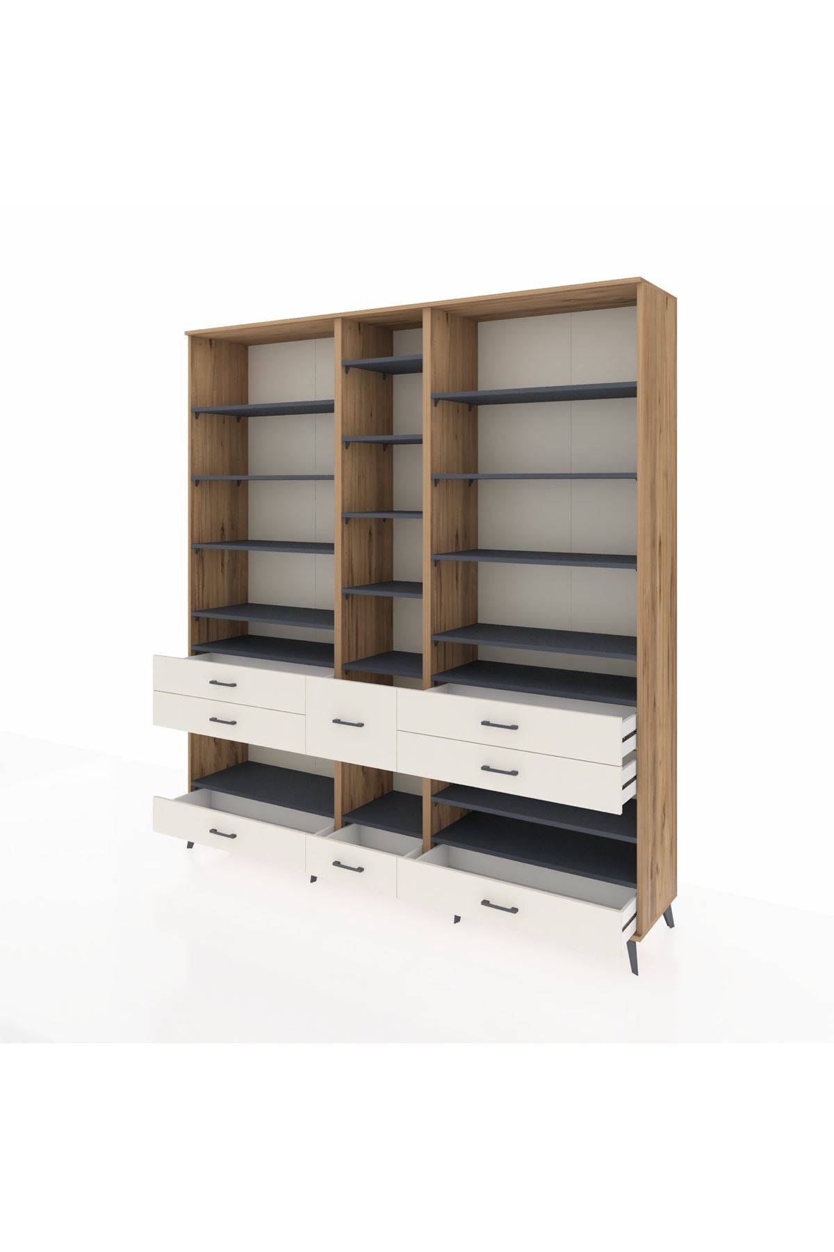 Hyperion Dolap 19 Raflı 8 Çekmeceli 220x44x243 Çam-Antrasit/Aytaşı