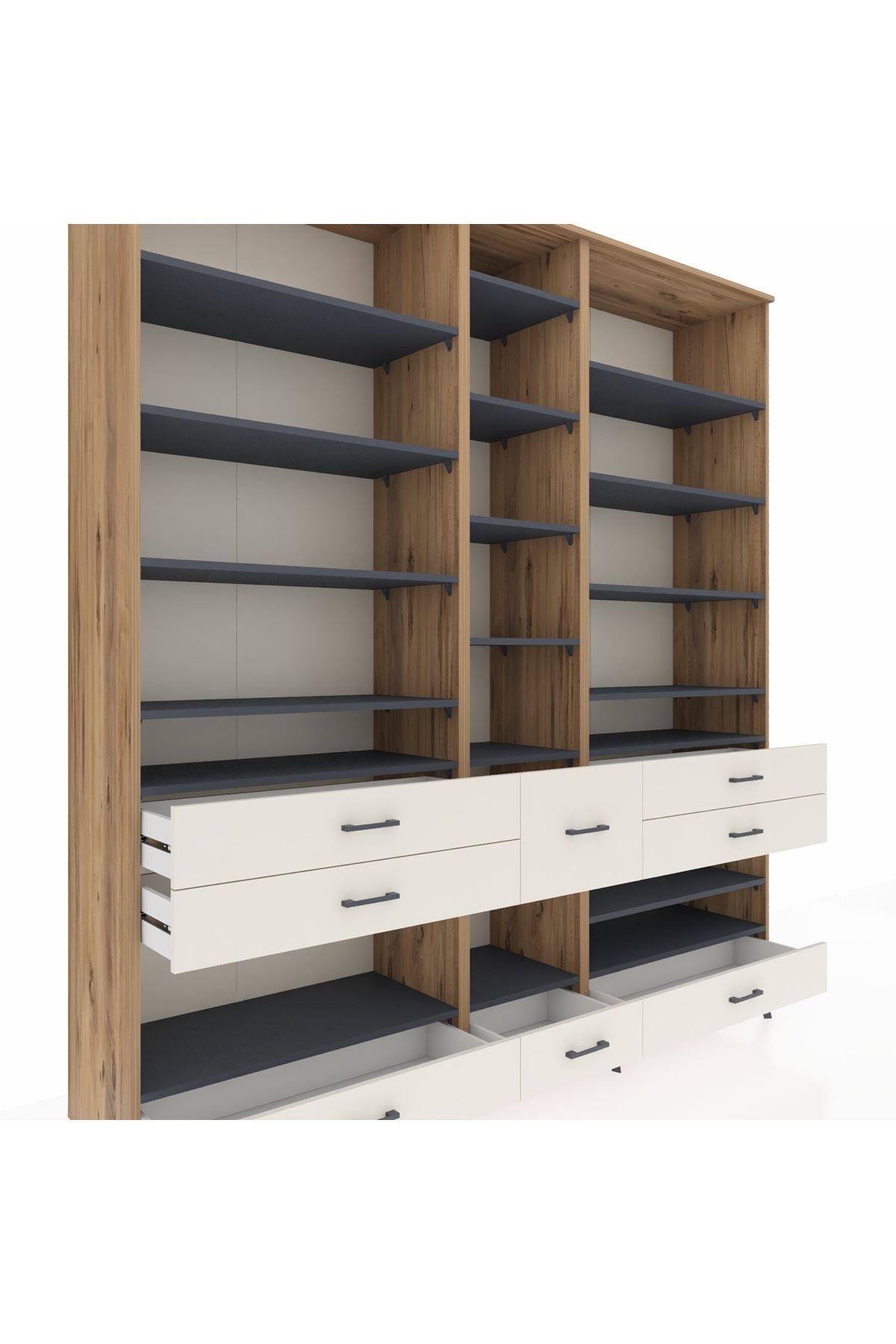 Hyperion Dolap 19 Raflı 8 Çekmeceli 220x44x243 Çam-Antrasit/Aytaşı