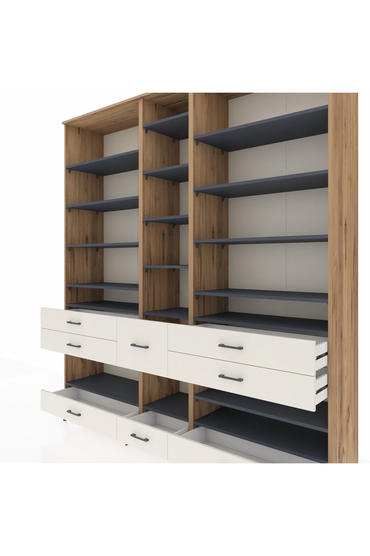 Hyperion Dolap 19 Raflı 8 Çekmeceli 220x44x243 Çam-Antrasit/Aytaşı