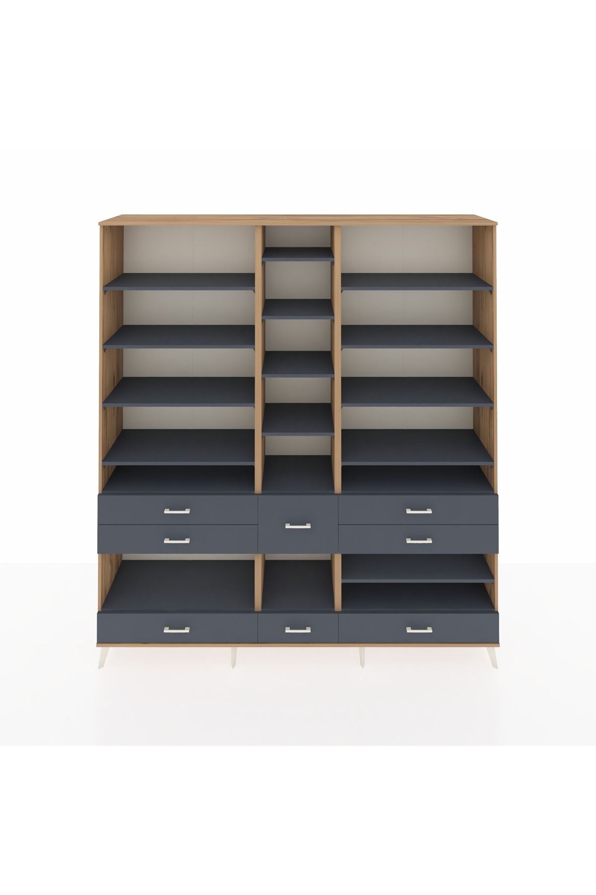 Hyperion Dolap 19 Raflı 8 Çekmeceli 220x44x243 Çam-Antrasit/Antrasit