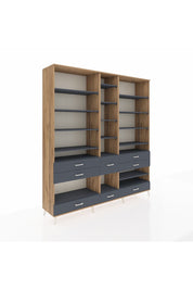 Hyperion Dolap 19 Raflı 8 Çekmeceli 220x44x243 Çam-Antrasit/Antrasit