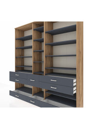 Hyperion Dolap 19 Raflı 8 Çekmeceli 220x44x243 Çam-Antrasit/Antrasit