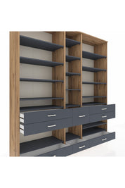 Hyperion Dolap 19 Raflı 8 Çekmeceli 220x44x243 Çam-Antrasit/Antrasit