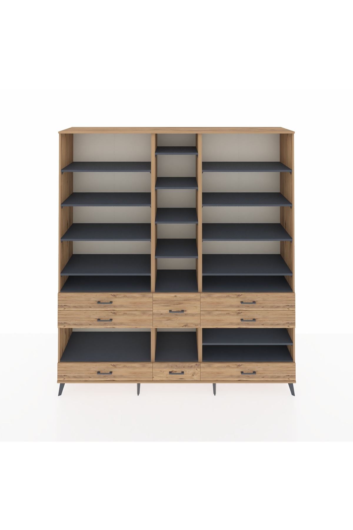 Hyperion Dolap 19 Raflı 8 Çekmeceli 220x44x243 Çam-Antrasit/Çam