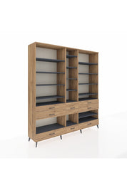 Hyperion Dolap 19 Raflı 8 Çekmeceli 220x44x243 Çam-Antrasit/Çam