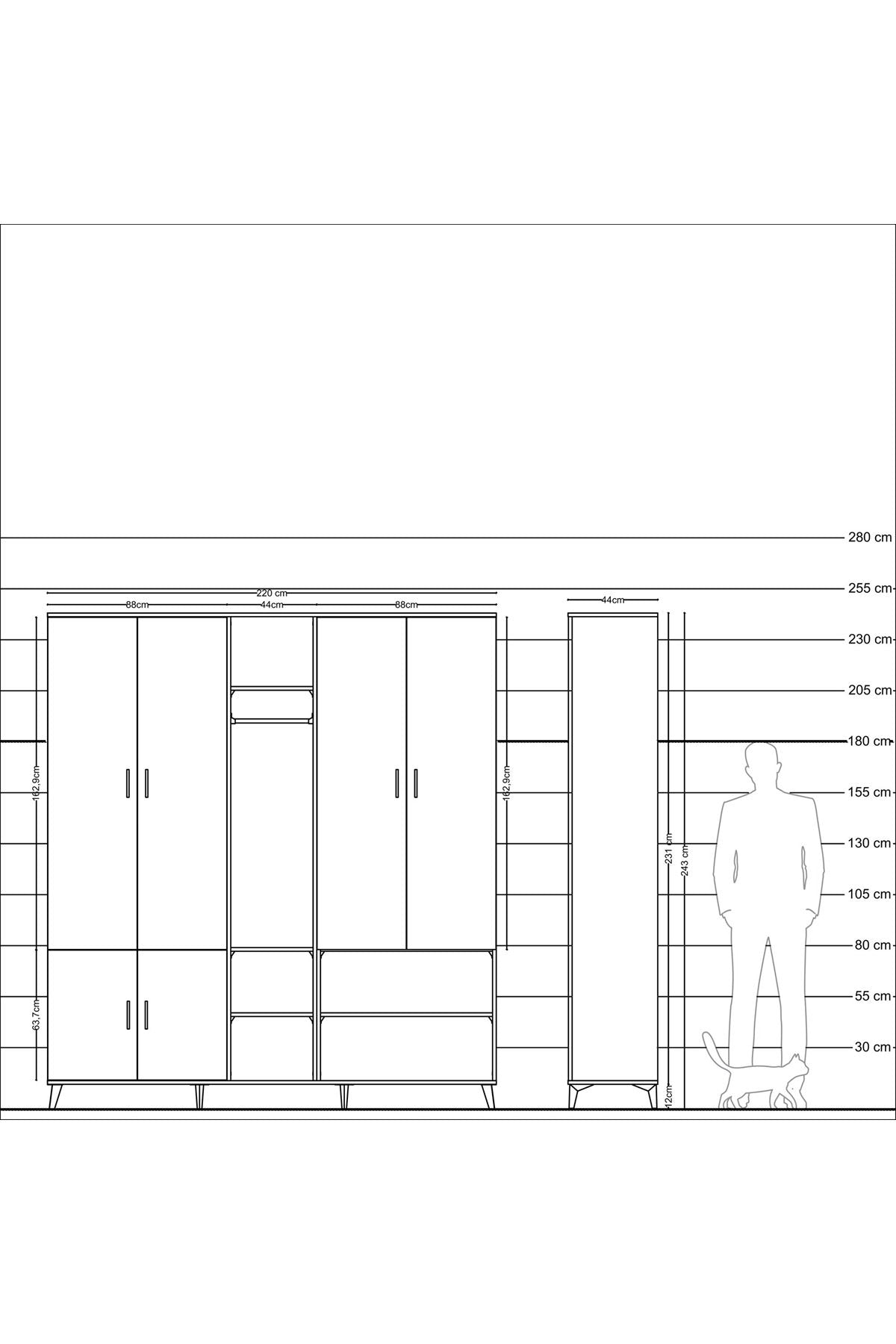 Hyperion Dolap 15 Raflı 5 Kapaklı Tek Askılı 220x44x243 - S553M021V22B