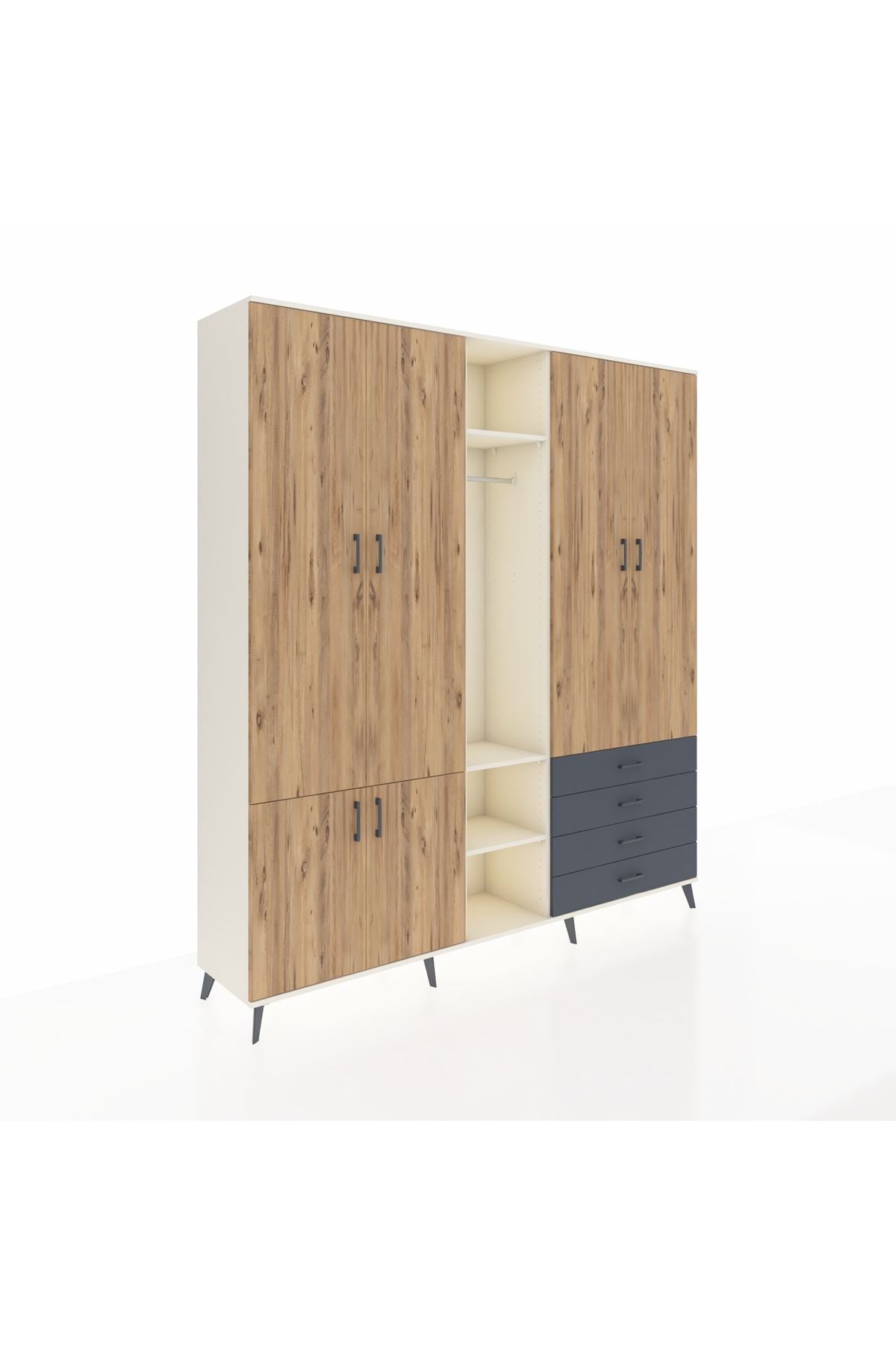 Hyperion Dolap 14 Raflı 4 Çekmeceli Tek Askılı 220x44x243 - S553M022V02B