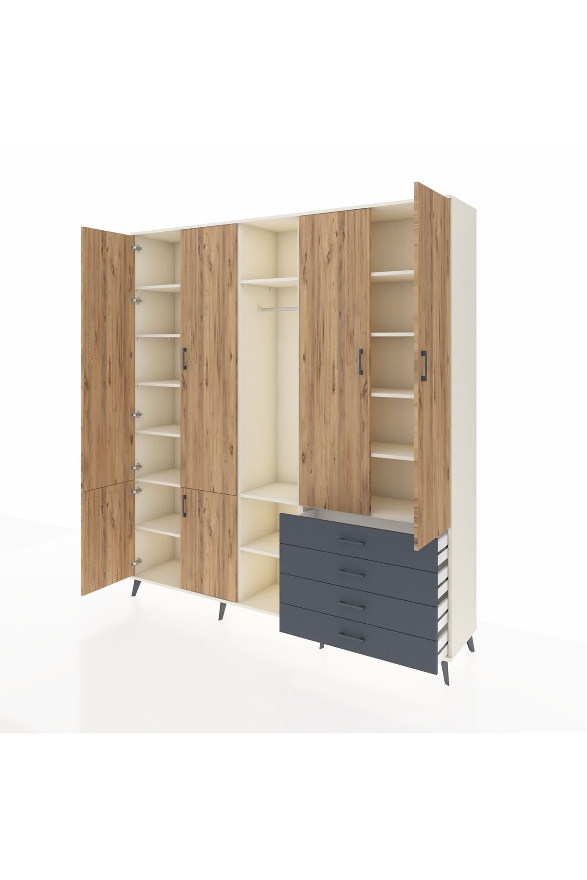 Hyperion Dolap 14 Raflı 4 Çekmeceli Tek Askılı 220x44x243 - S553M022V02B