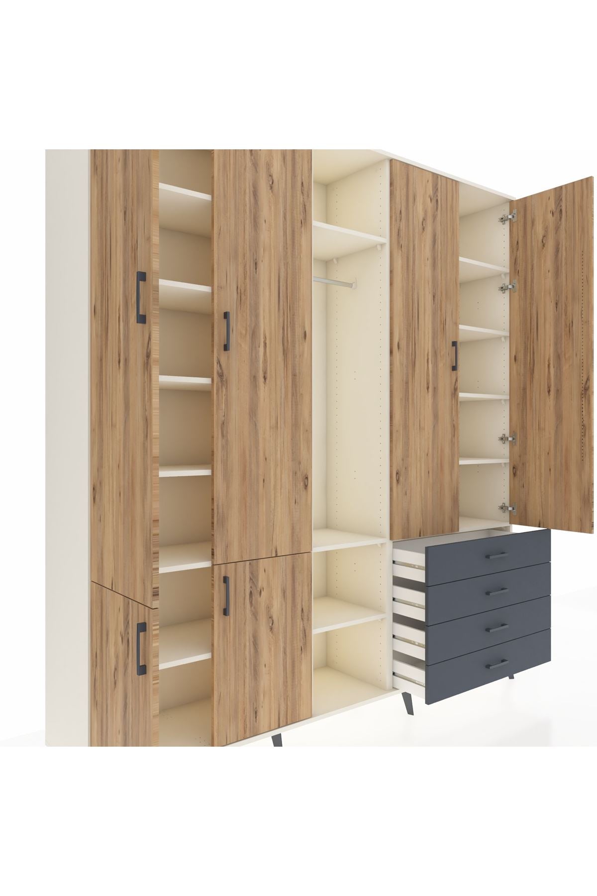 Hyperion Dolap 14 Raflı 4 Çekmeceli Tek Askılı 220x44x243 - S553M022V02B