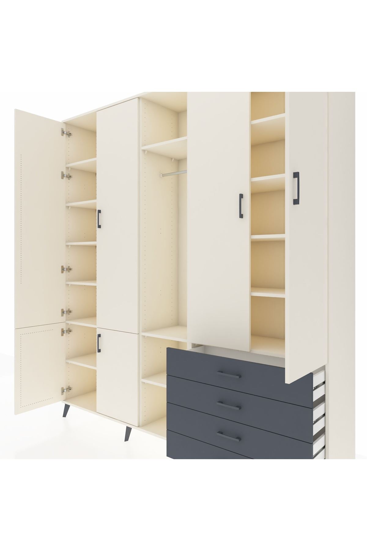 Hyperion Dolap 14 Raflı 4 Çekmeceli Tek Askılı 220x44x243 - S553M022V05B