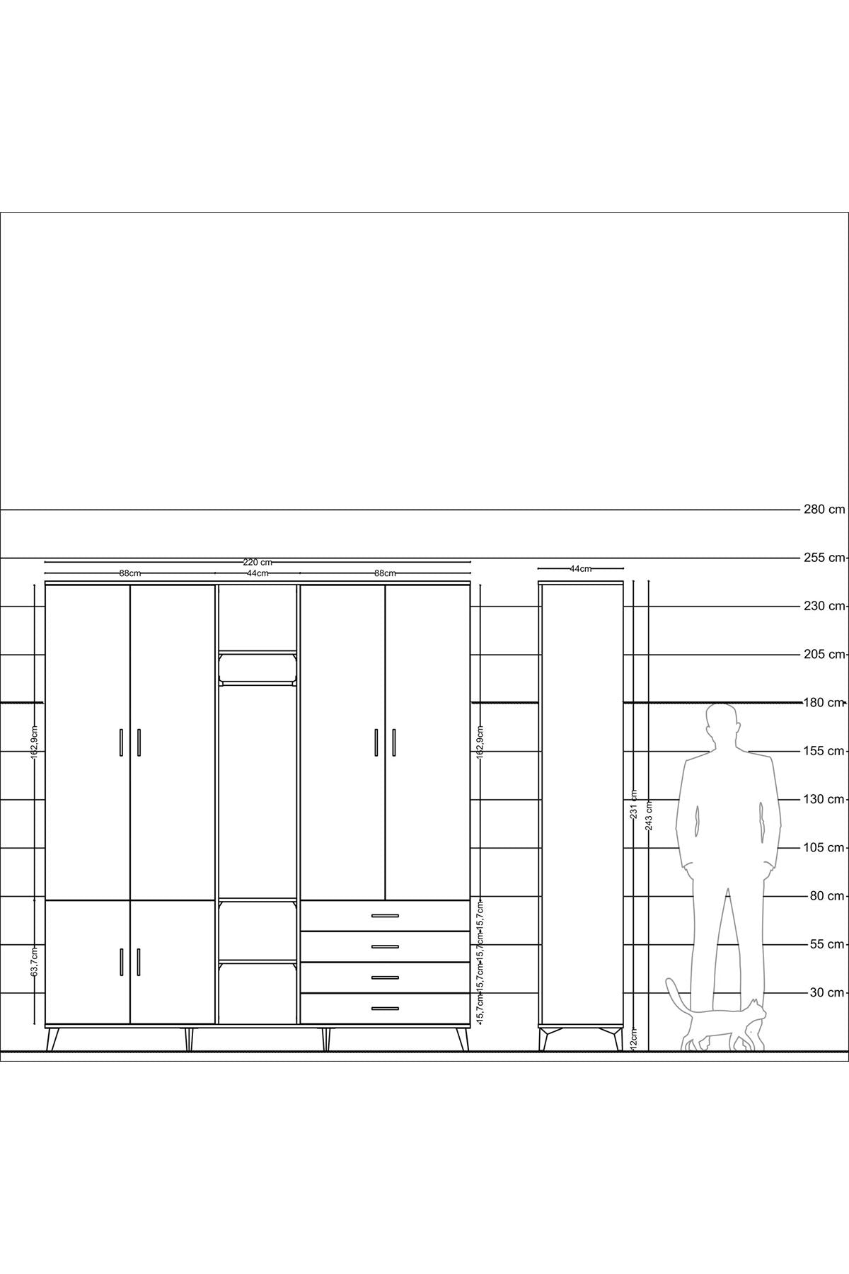 Hyperion Dolap 14 Raflı 4 Çekmeceli Tek Askılı 220x44x243 - S553M022V05B