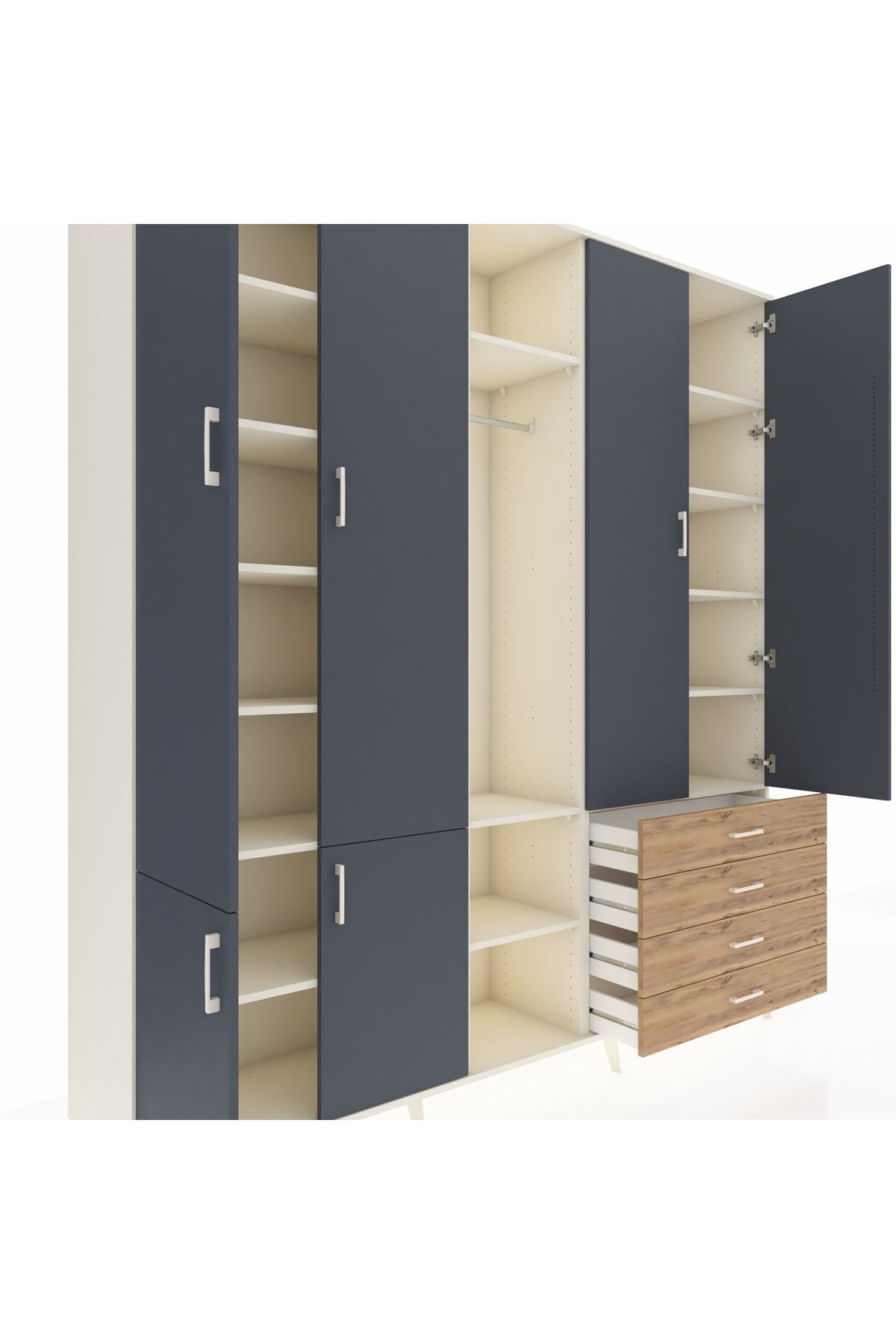 Hyperion Dolap 14 Raflı 4 Çekmeceli Tek Askılı 220x44x243 - S553M022V09B