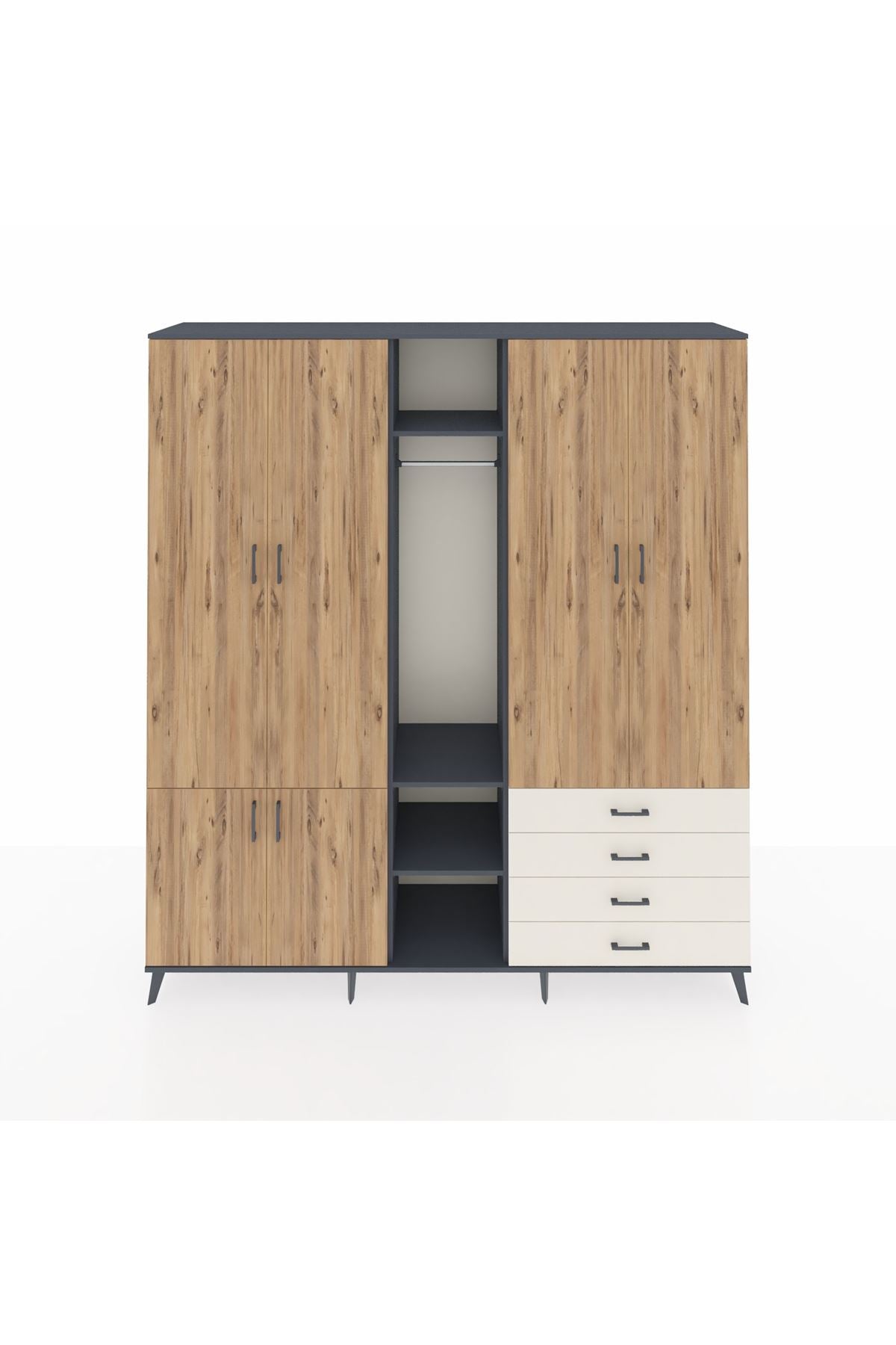 Hyperion Dolap 14 Raflı 4 Çekmeceli Tek Askılı 220x44x243 - S553M022V10B