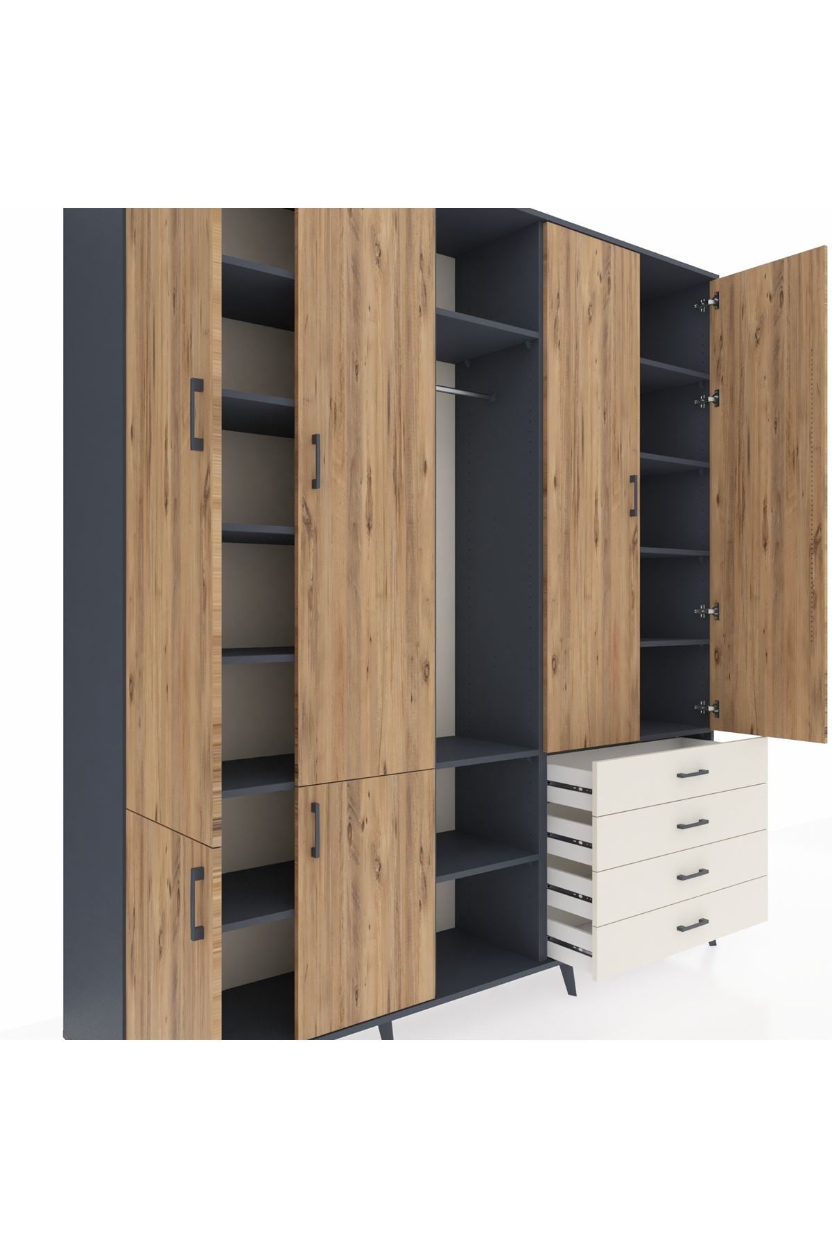 Hyperion Dolap 14 Raflı 4 Çekmeceli Tek Askılı 220x44x243 - S553M022V10B