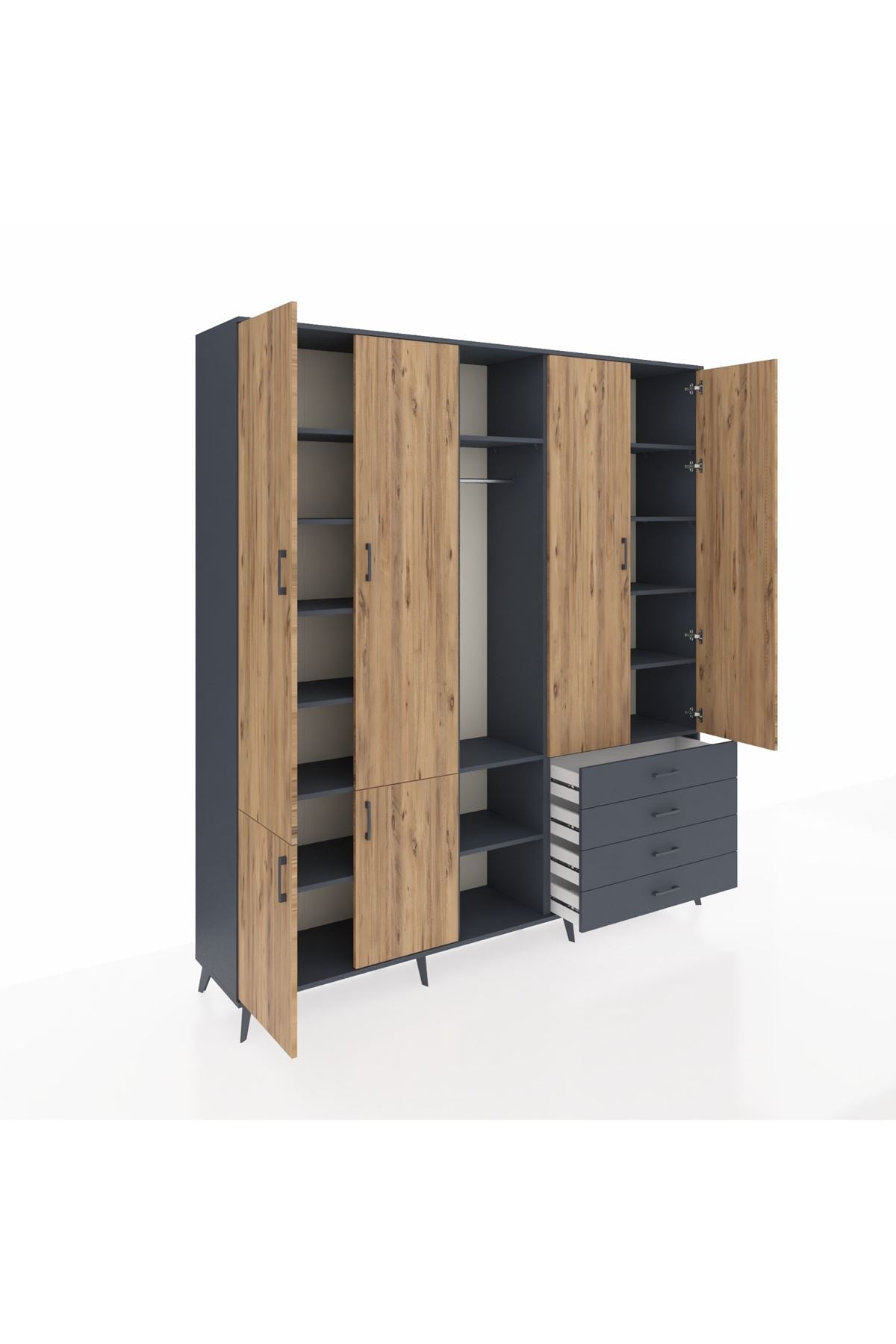 Hyperion Dolap 14 Raflı 4 Çekmeceli Tek Askılı 220x44x243 - S553M022V11B