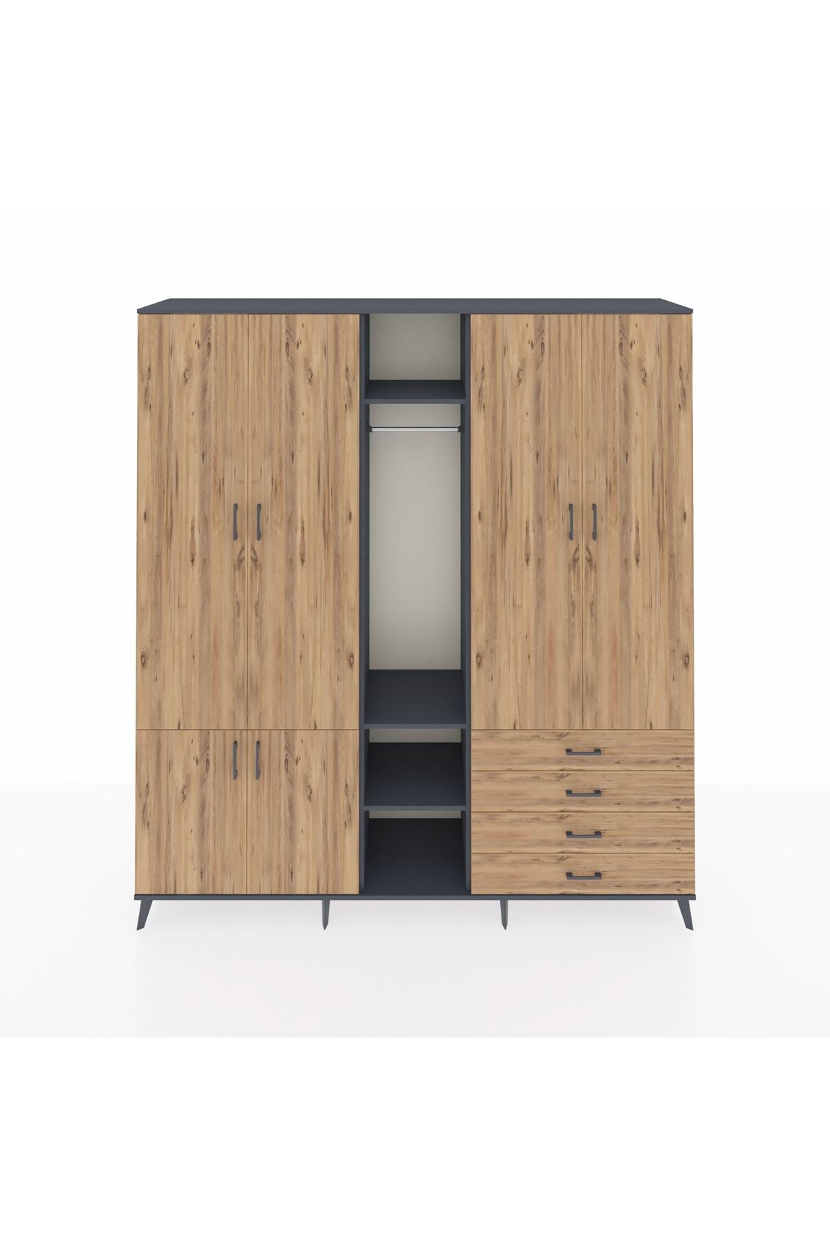 Hyperion Dolap 14 Raflı 4 Çekmeceli Tek Askılı 220x44x243 - S553M022V12B