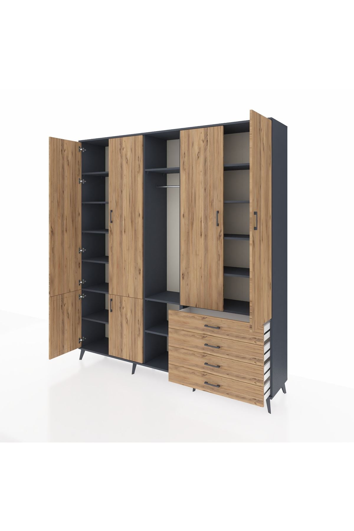 Hyperion Dolap 14 Raflı 4 Çekmeceli Tek Askılı 220x44x243 - S553M022V12B