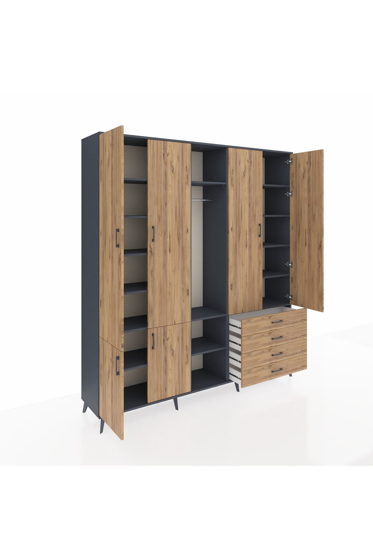 Hyperion Dolap 14 Raflı 4 Çekmeceli Tek Askılı 220x44x243 - S553M022V12B