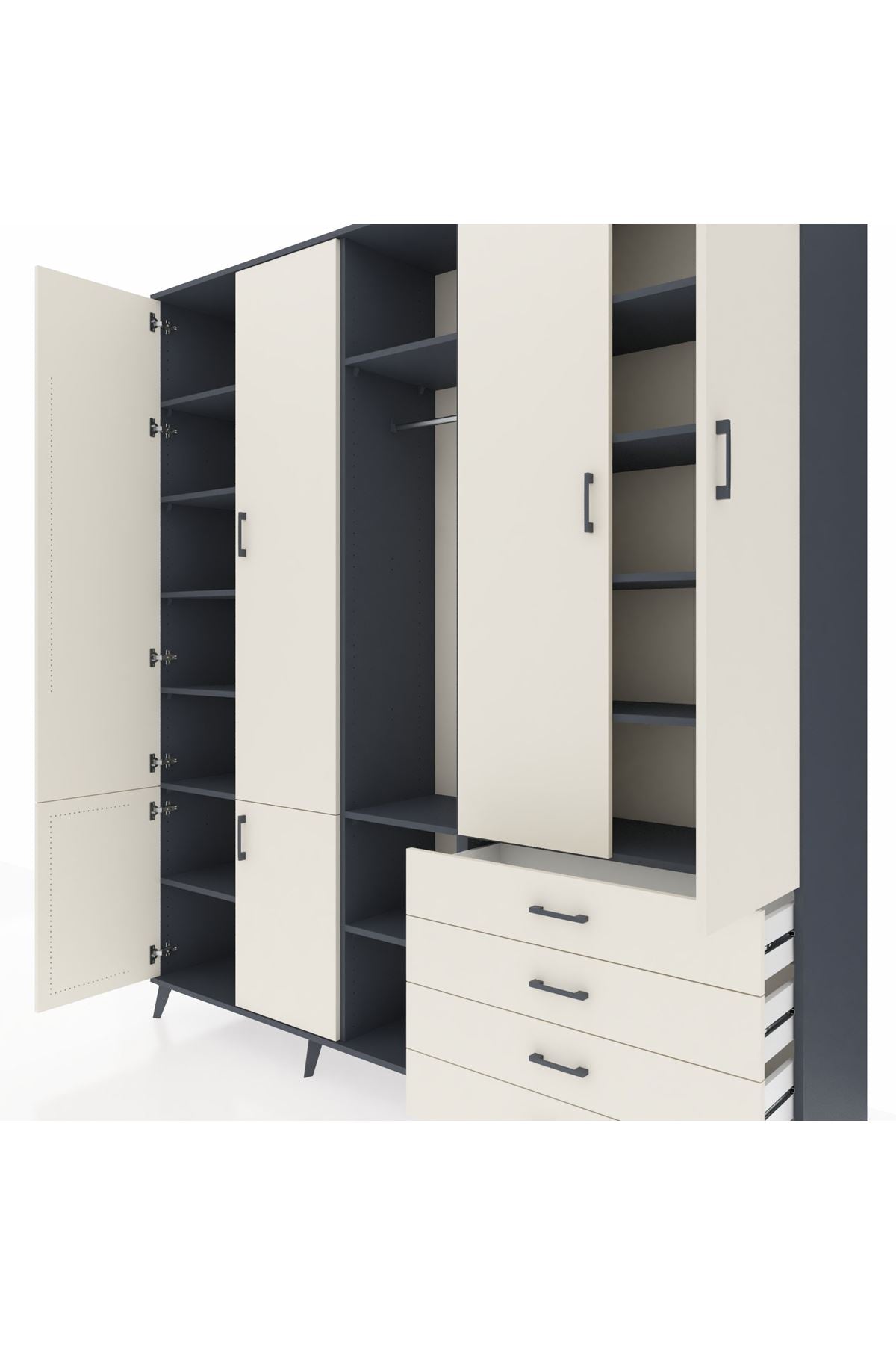 Hyperion Dolap 14 Raflı 4 Çekmeceli Tek Askılı 220x44x243 - S553M022V13B