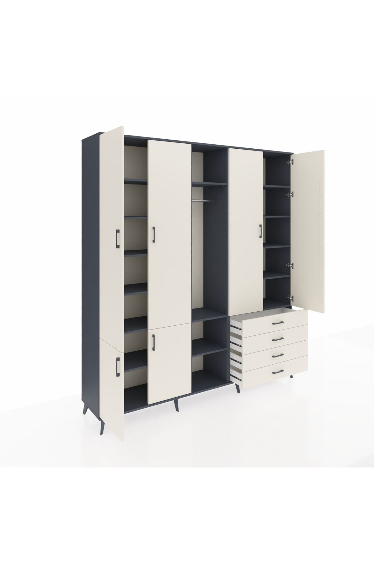 Hyperion Dolap 14 Raflı 4 Çekmeceli Tek Askılı 220x44x243 - S553M022V13B