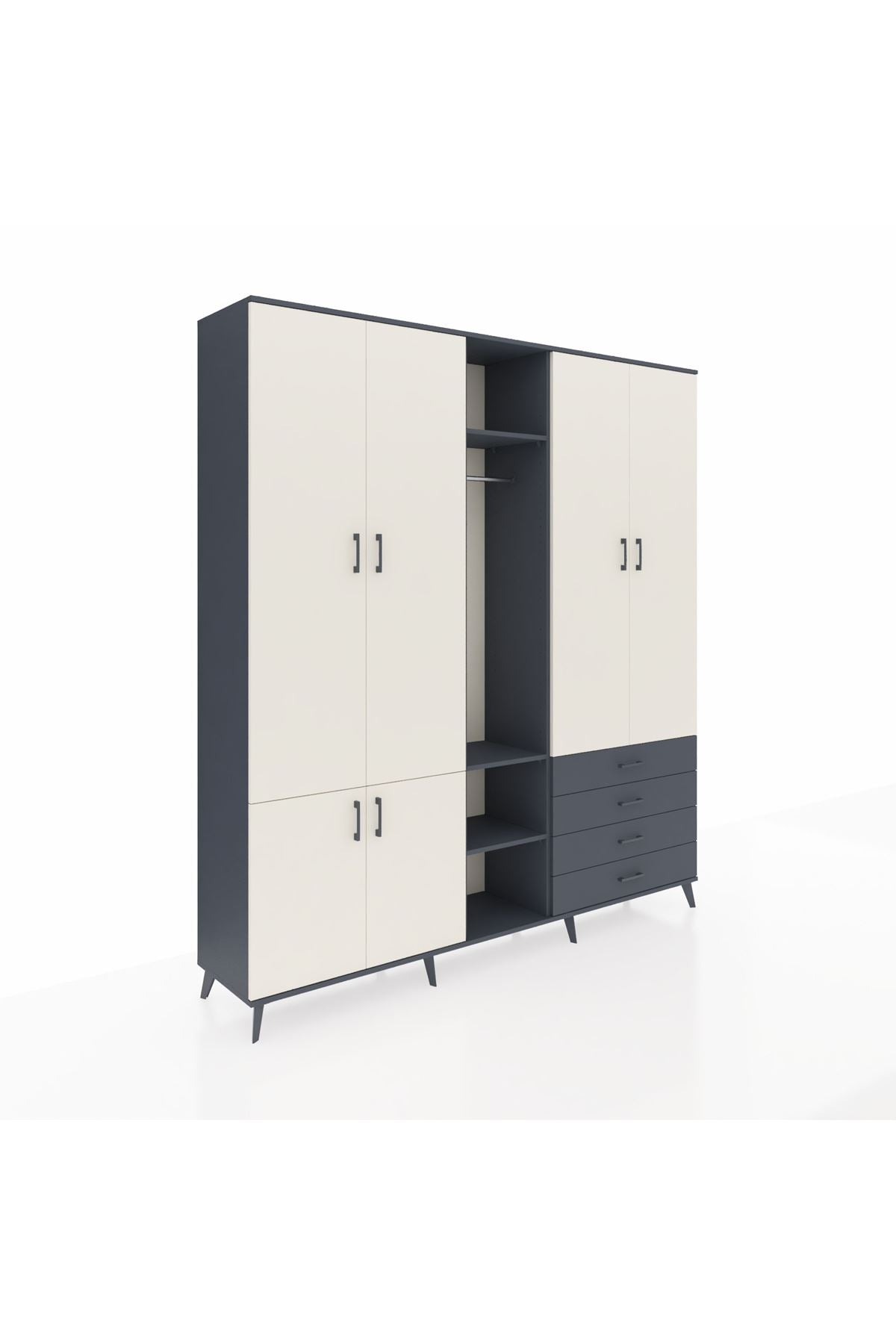 Hyperion Dolap 14 Raflı 4 Çekmeceli Tek Askılı 220x44x243 - S553M022V14B