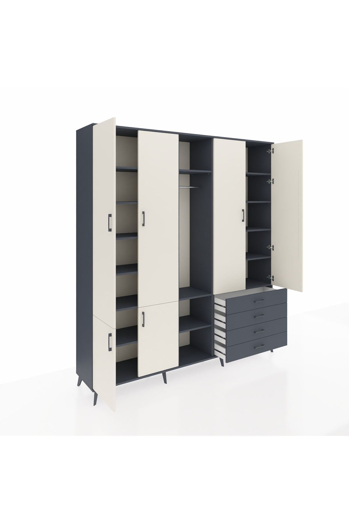 Hyperion Dolap 14 Raflı 4 Çekmeceli Tek Askılı 220x44x243 - S553M022V14B