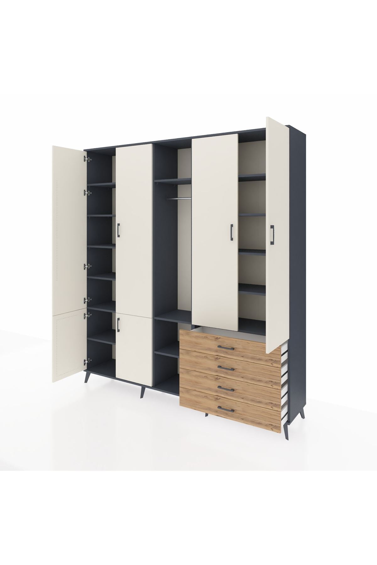 Hyperion Dolap 14 Raflı 4 Çekmeceli Tek Askılı 220x44x243 - S553M022V15B