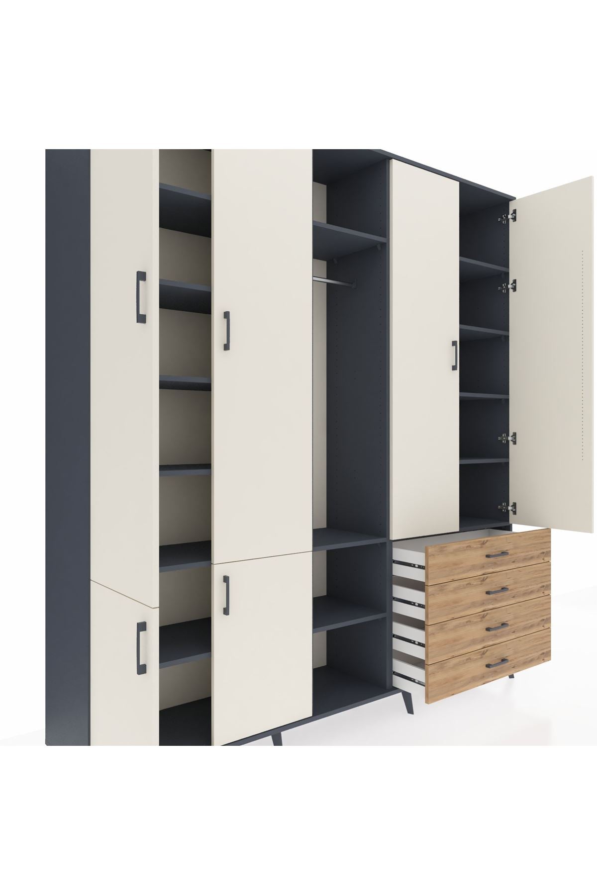 Hyperion Dolap 14 Raflı 4 Çekmeceli Tek Askılı 220x44x243 - S553M022V15B