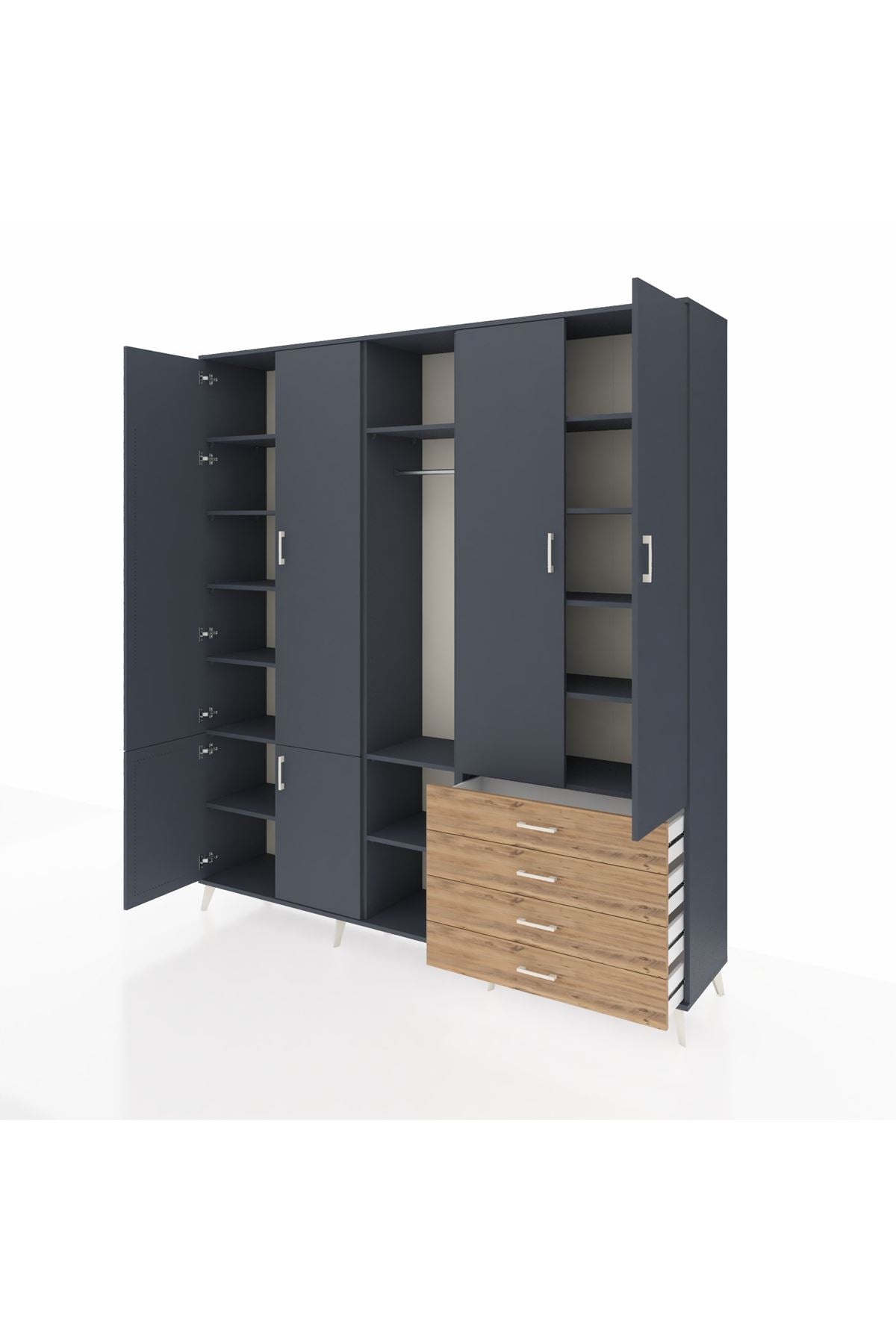 Hyperion Dolap 14 Raflı 4 Çekmeceli Tek Askılı 220x44x243 - S553M022V18B