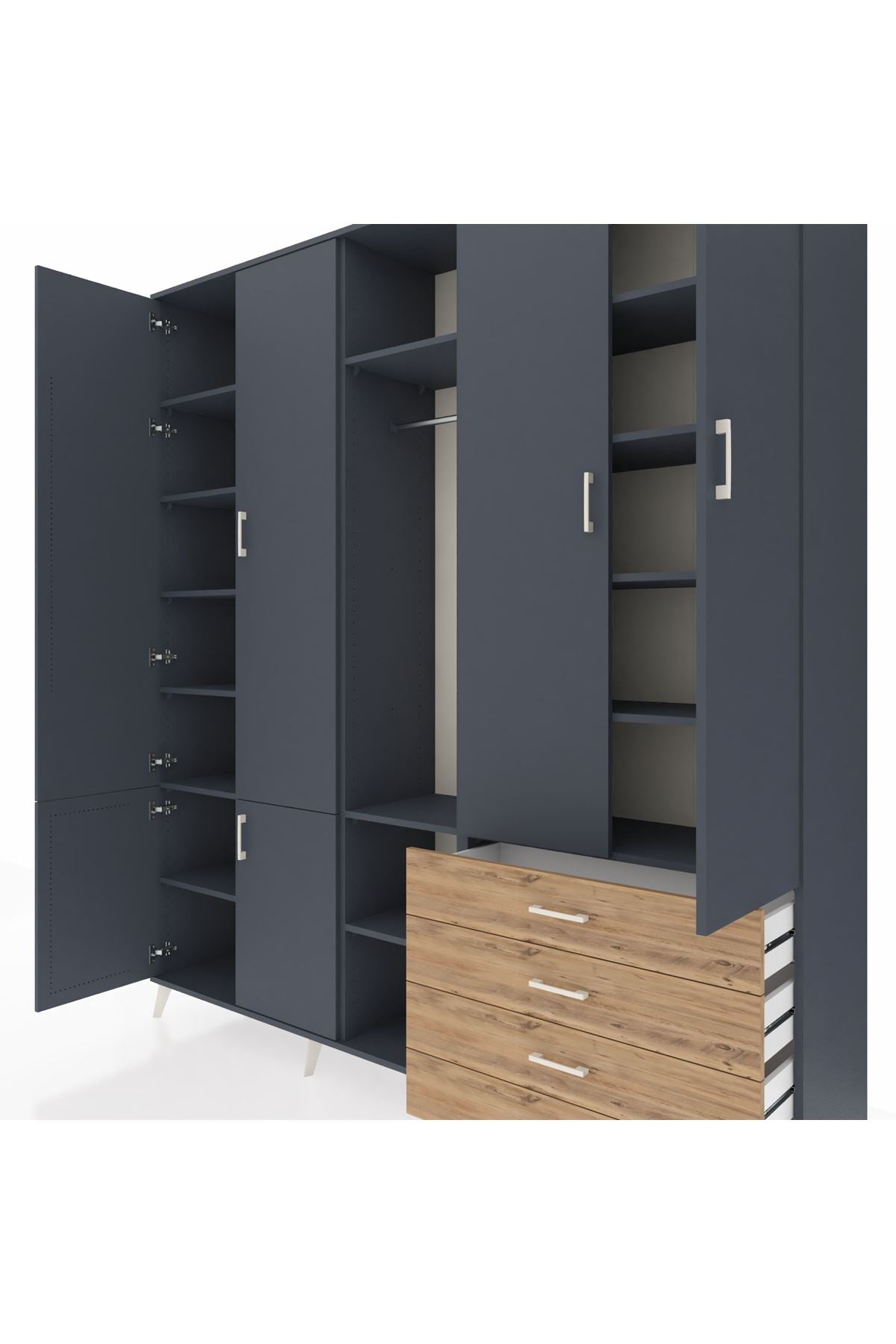 Hyperion Dolap 14 Raflı 4 Çekmeceli Tek Askılı 220x44x243 - S553M022V18B