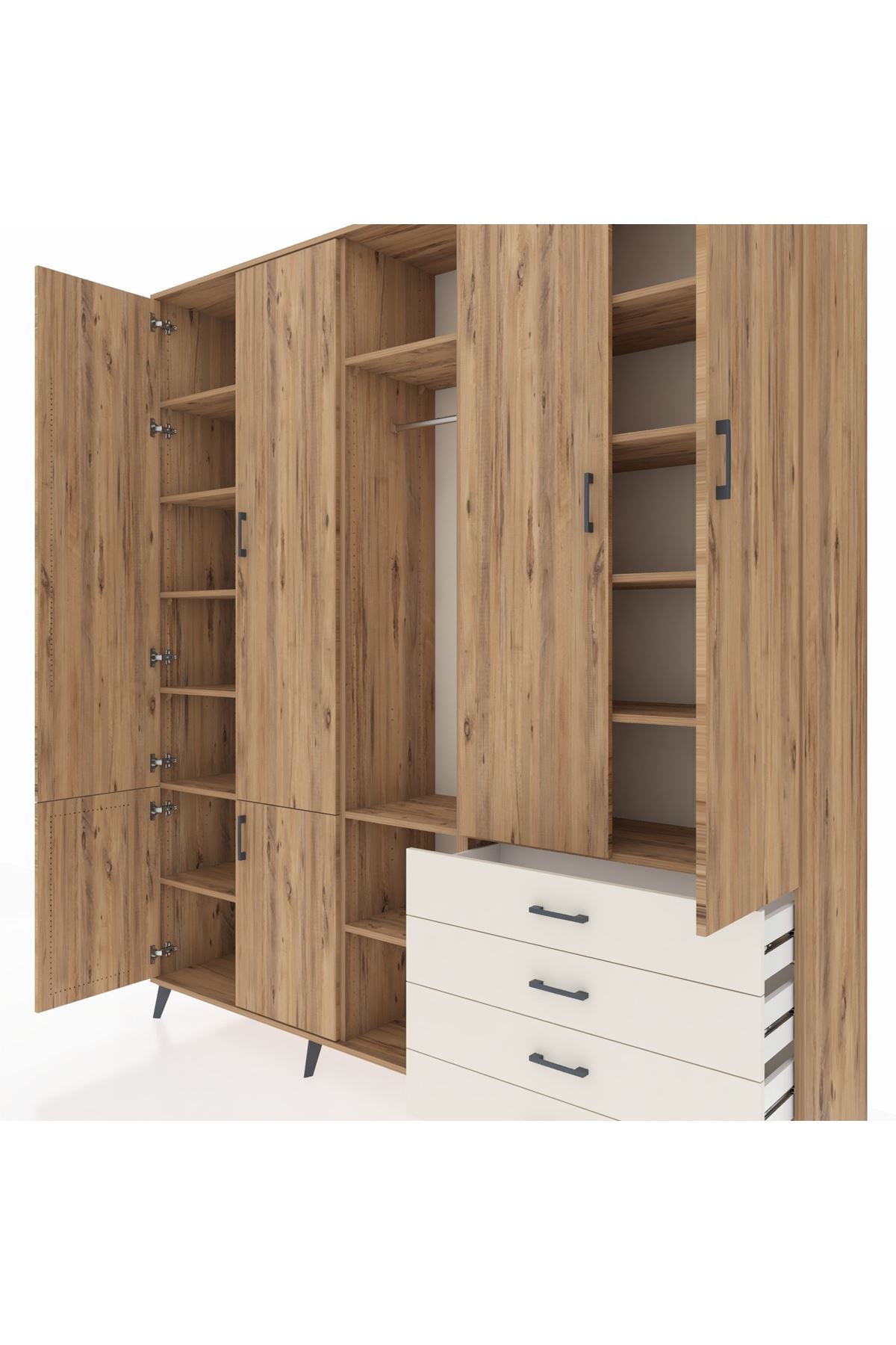 Hyperion Dolap 14 Raflı 4 Çekmeceli Tek Askılı 220x44x243 - S553M022V19B