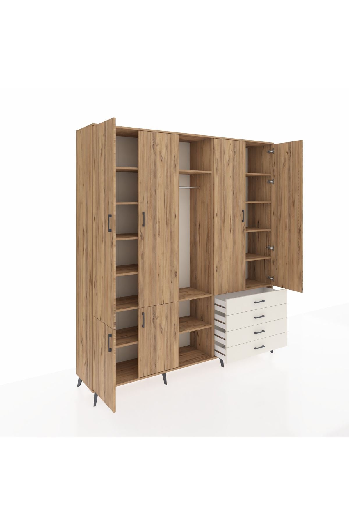 Hyperion Dolap 14 Raflı 4 Çekmeceli Tek Askılı 220x44x243 - S553M022V19B