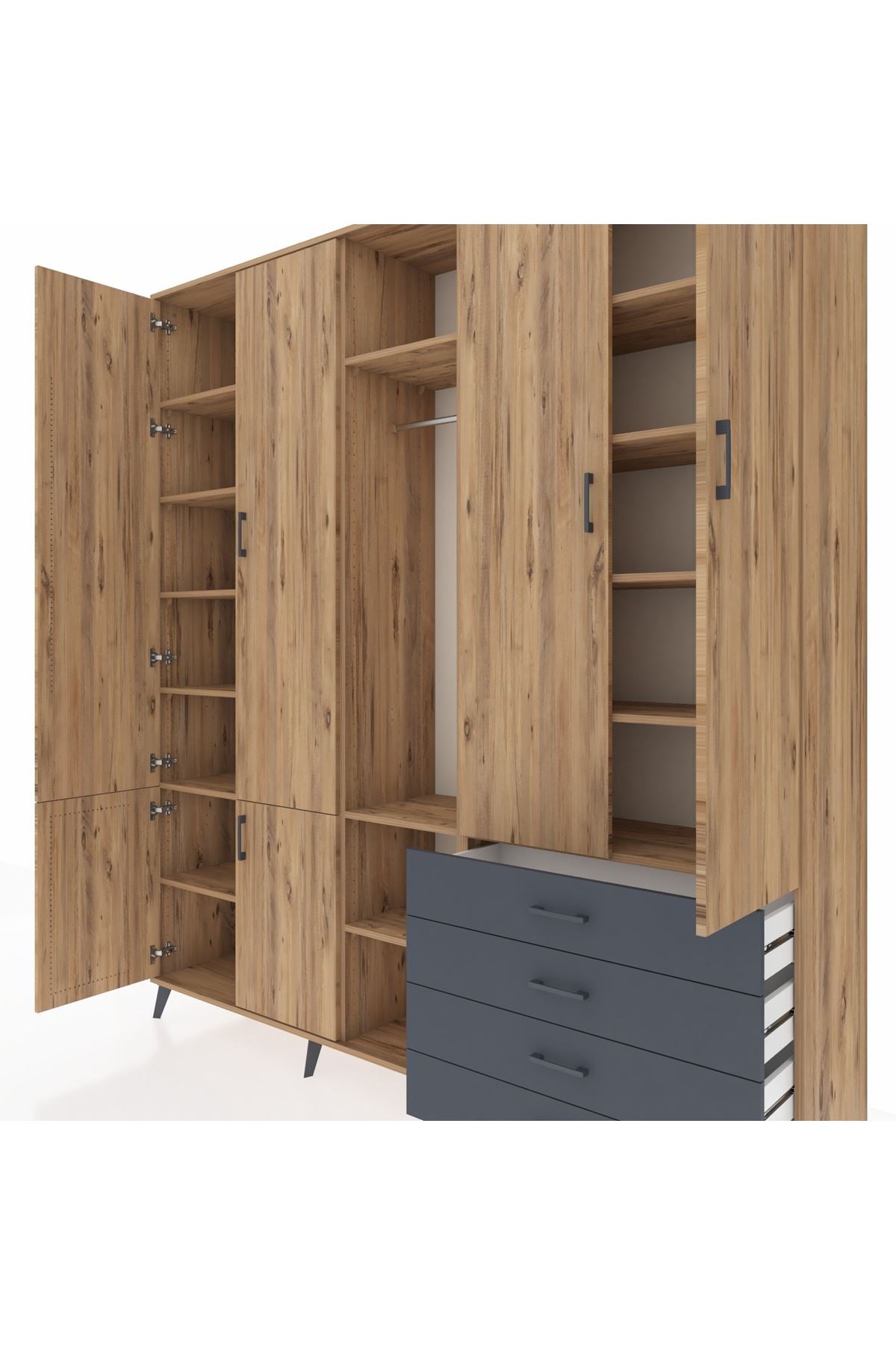 Hyperion Dolap 14 Raflı 4 Çekmeceli Tek Askılı 220x44x243 - S553M022V20B