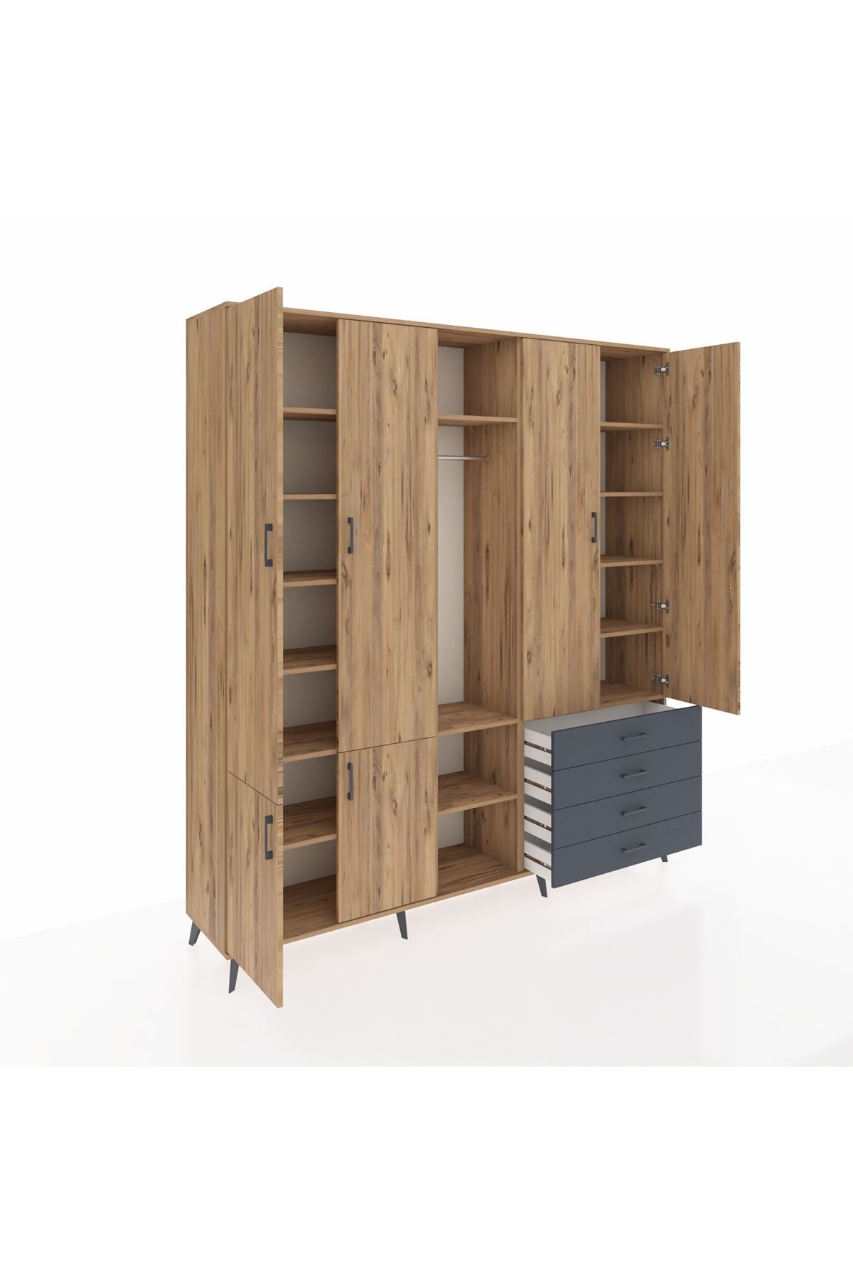 Hyperion Dolap 14 Raflı 4 Çekmeceli Tek Askılı 220x44x243 - S553M022V20B