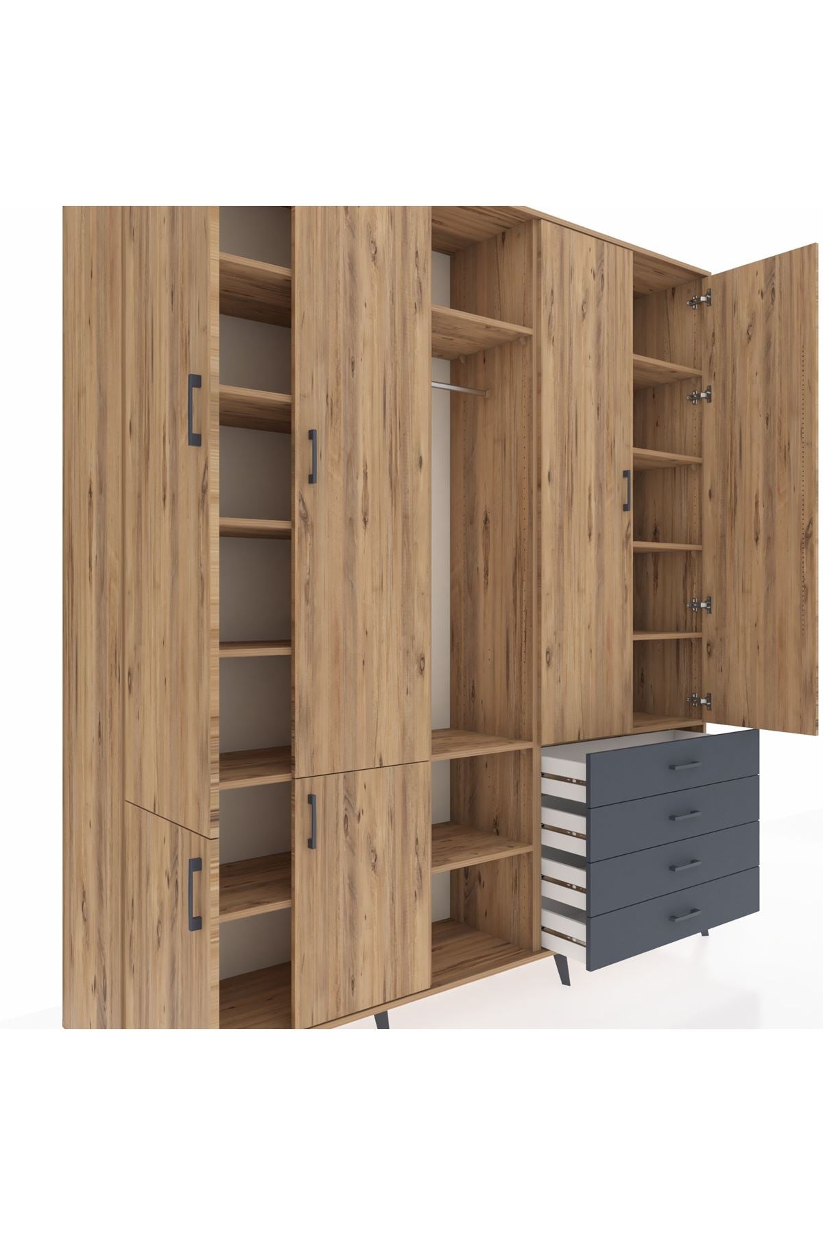 Hyperion Dolap 14 Raflı 4 Çekmeceli Tek Askılı 220x44x243 - S553M022V20B