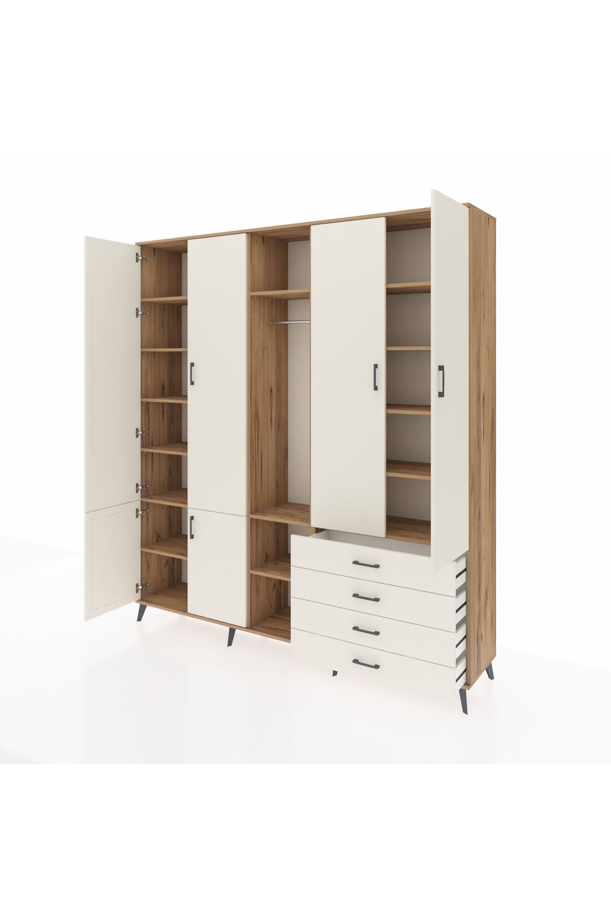 Hyperion Dolap 14 Raflı 4 Çekmeceli Tek Askılı 220x44x243 - S553M022V22B