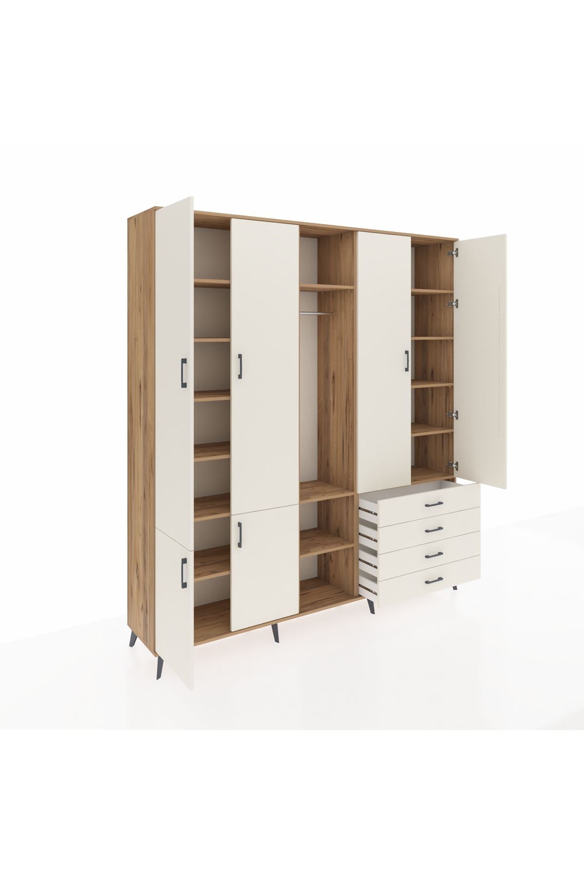 Hyperion Dolap 14 Raflı 4 Çekmeceli Tek Askılı 220x44x243 - S553M022V22B