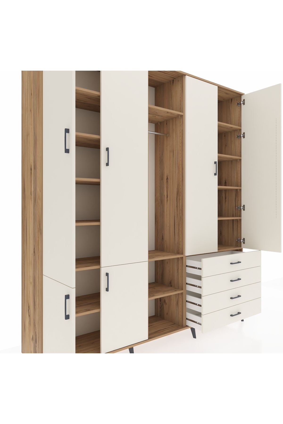 Hyperion Dolap 14 Raflı 4 Çekmeceli Tek Askılı 220x44x243 - S553M022V22B