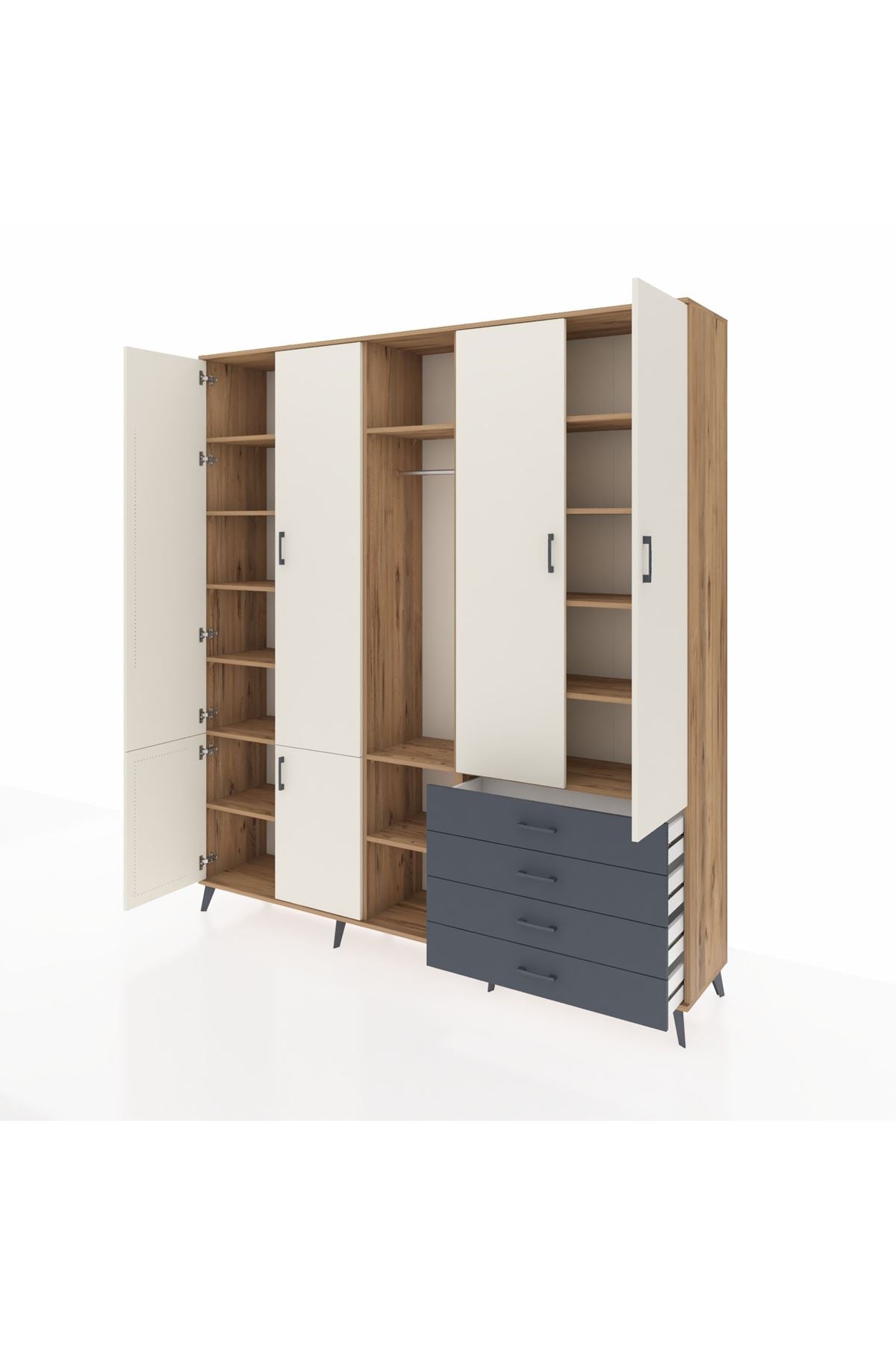 Hyperion Dolap 14 Raflı 4 Çekmeceli Tek Askılı 220x44x243 - S553M022V23B